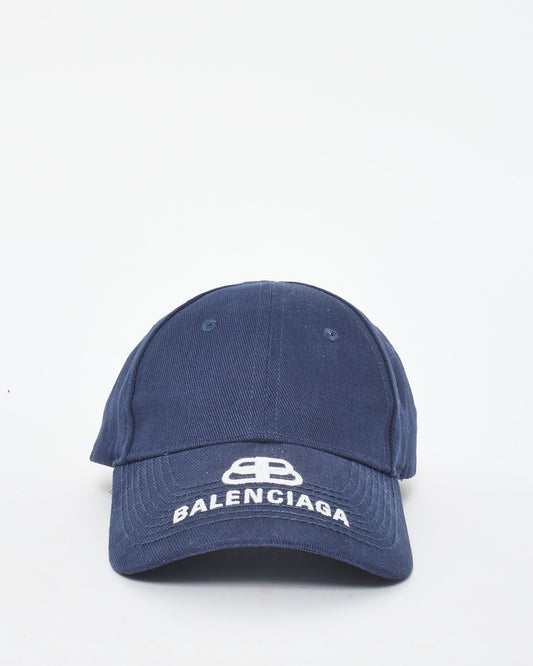 Balenciaga Navy Canvas 
White Logo Dad Baseball Cap - L (58CM)