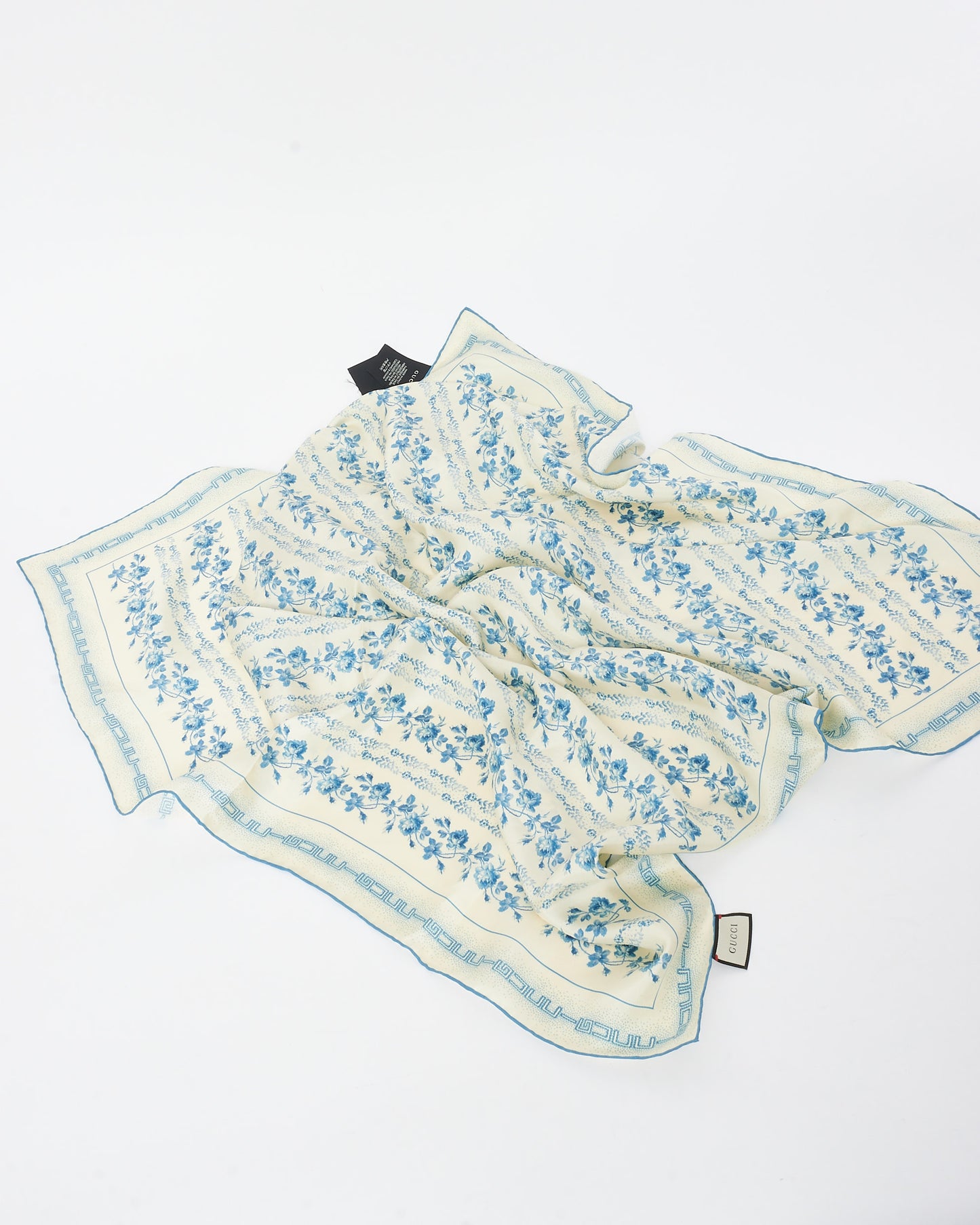 Gucci Blue Floral Silk Square Scarf