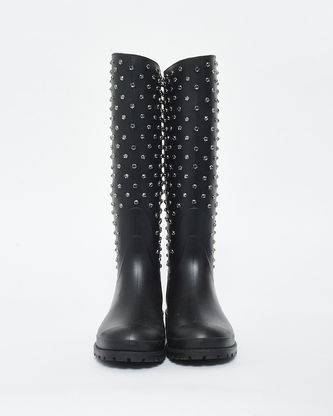 Saint Laurent Black Rhinestone Rubber Rain Boots - 40