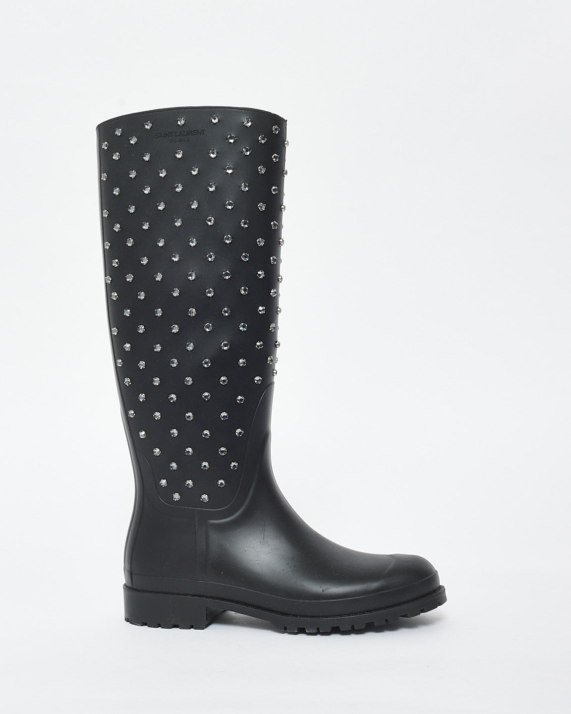 Saint Laurent Black Rhinestone Rubber Rain Boots - 40