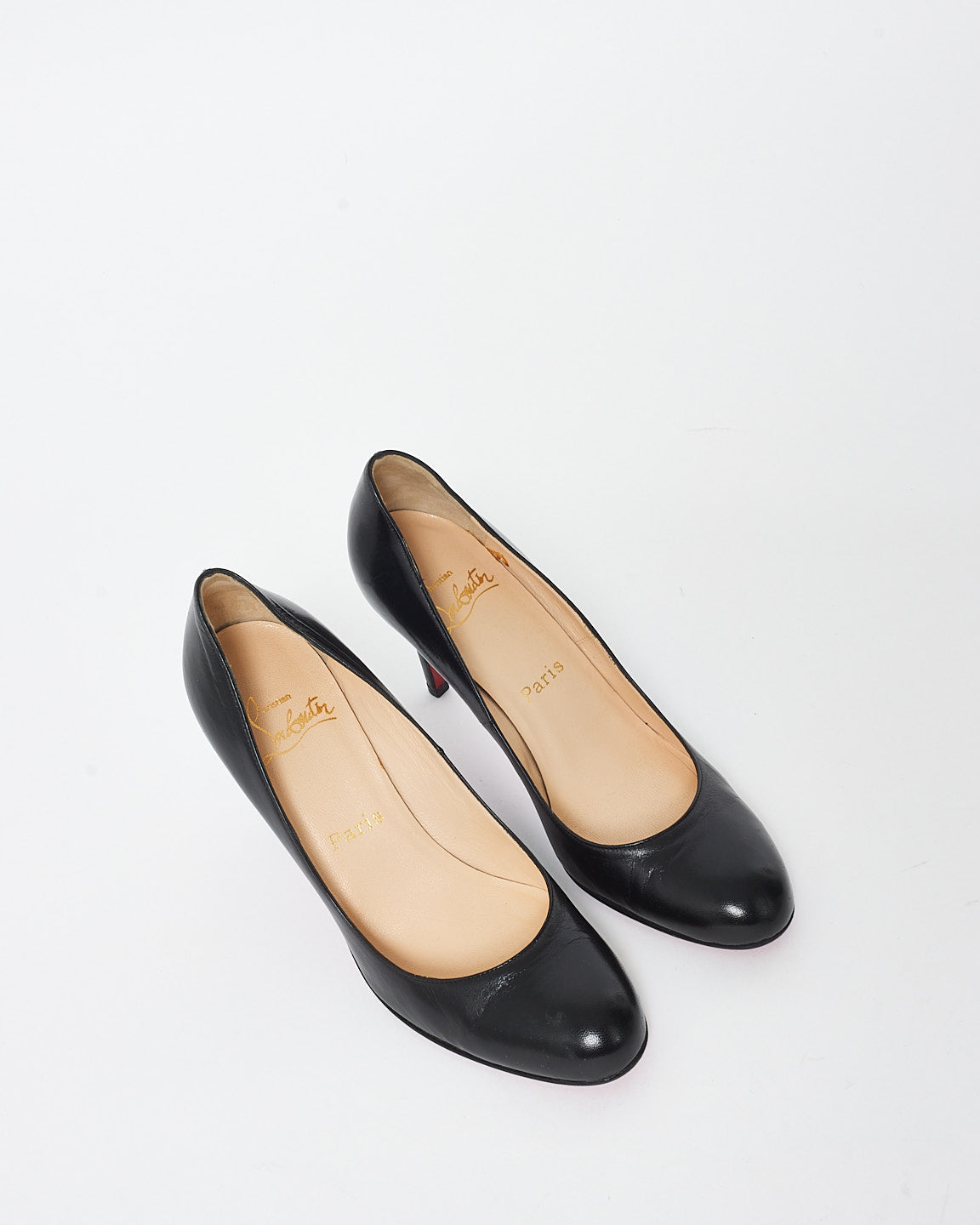 Christian Louboutin Black Leather Round Toe 85MM Pumps - 37.5