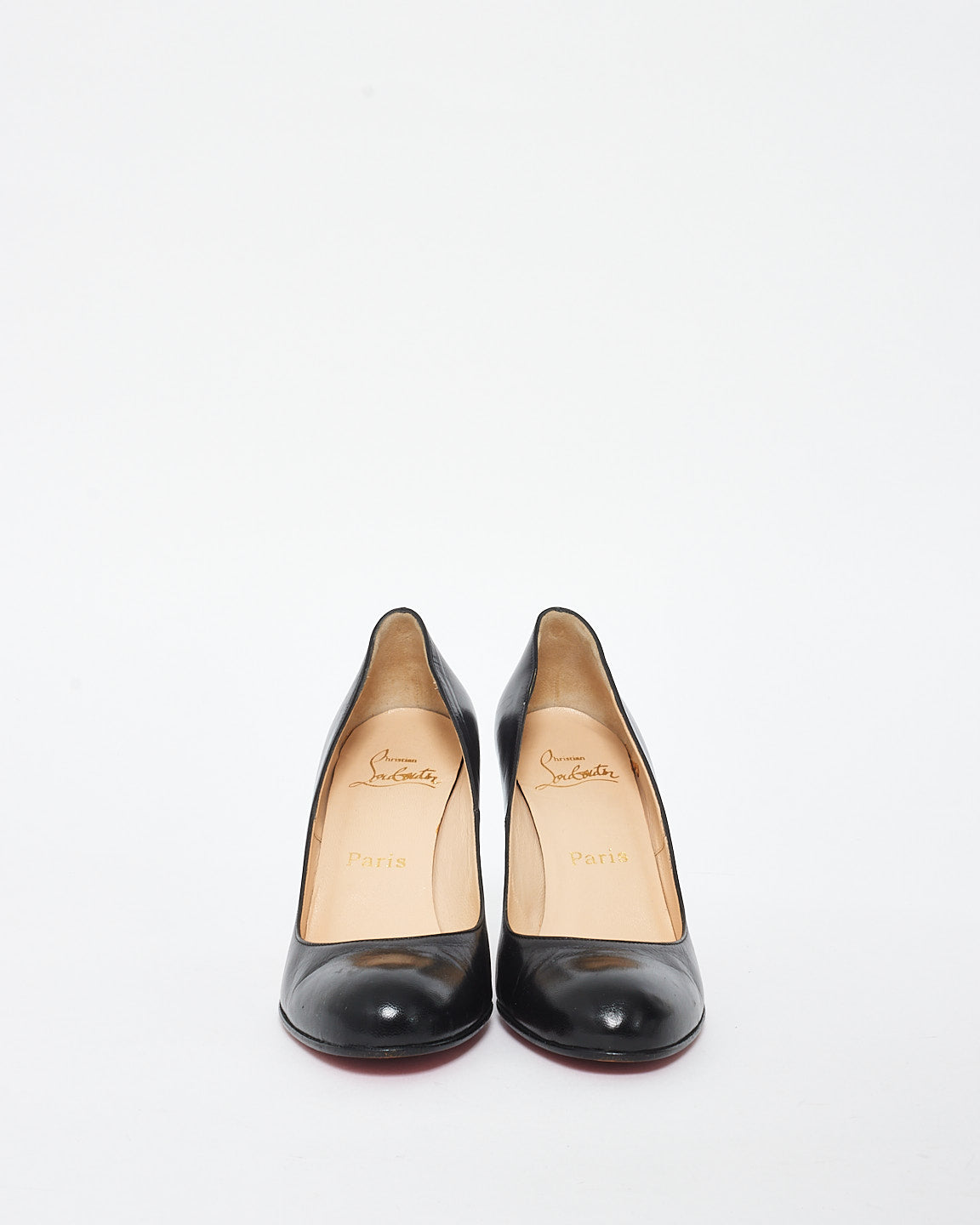 Christian Louboutin Black Leather Round Toe 85MM Pumps - 37.5