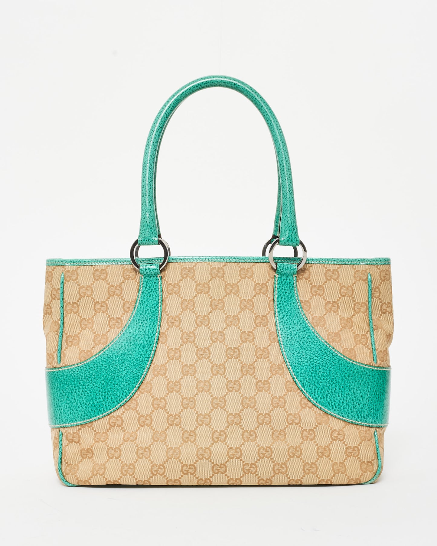 Gucci Vintage Monogram Canvas 
Green Leather Shoulder Bag