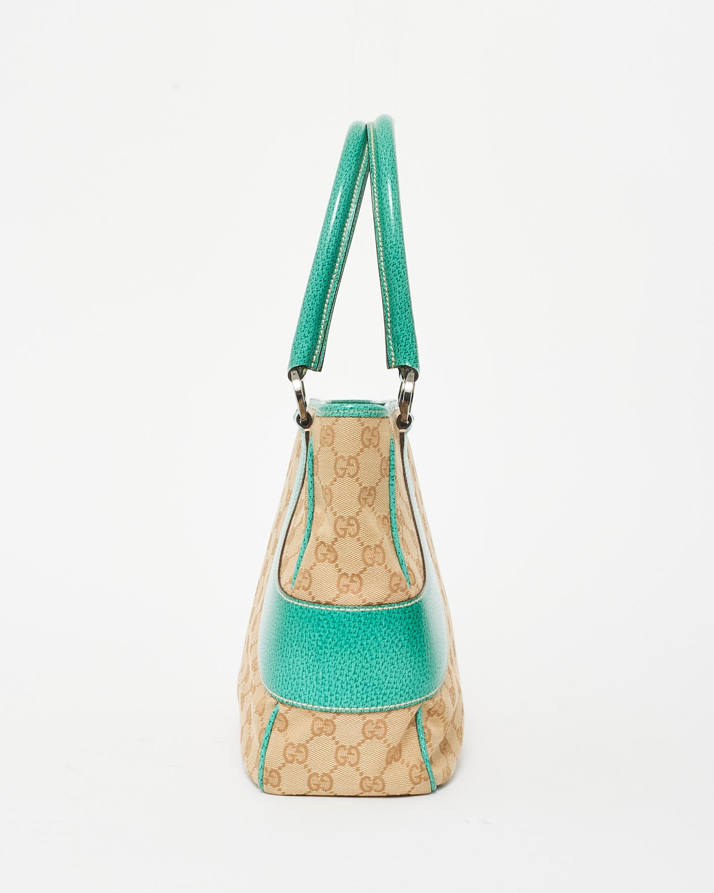 Gucci Vintage Monogram Canvas 
Green Leather Shoulder Bag