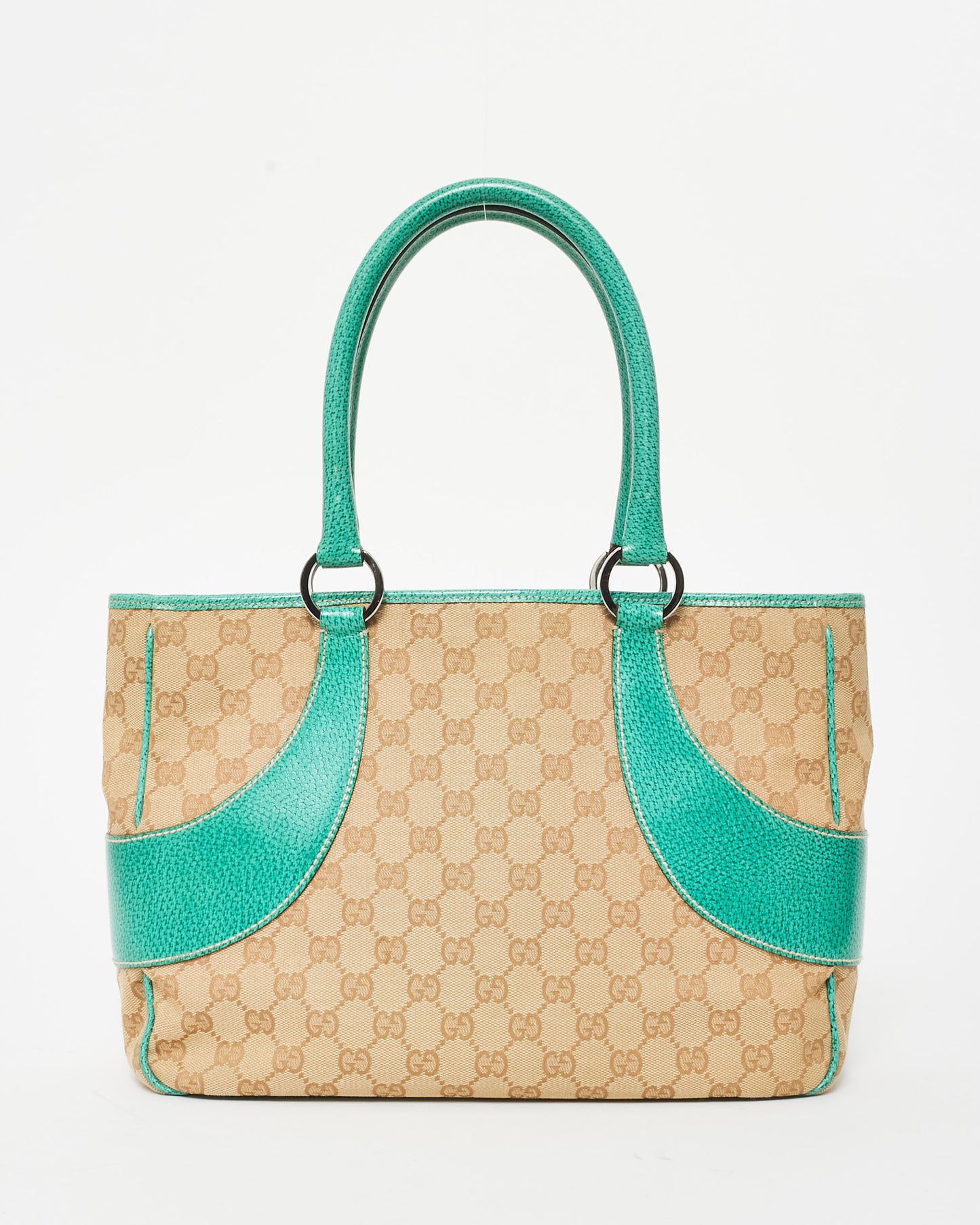 Gucci Vintage Monogram Canvas 
Green Leather Shoulder Bag