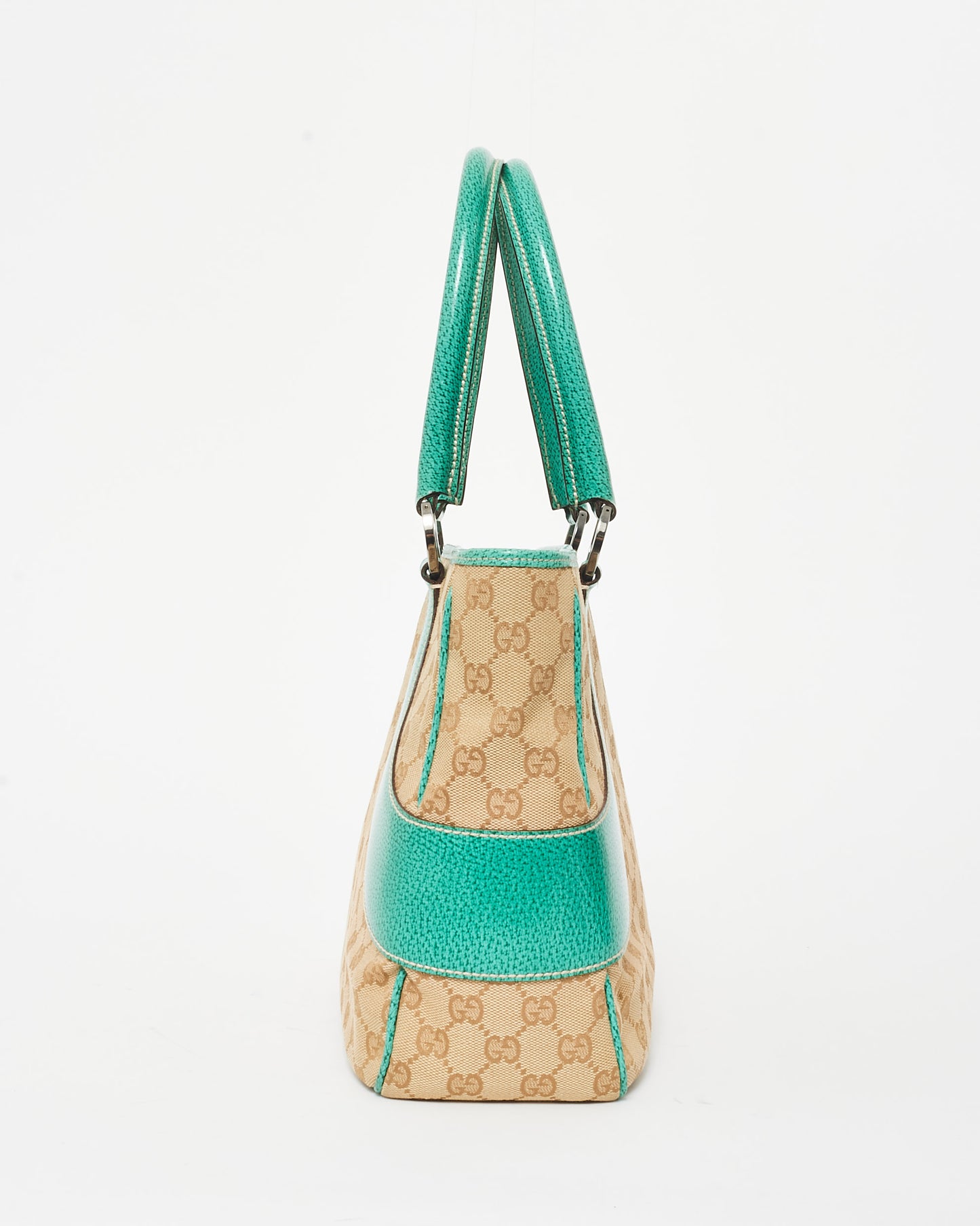 Gucci Vintage Monogram Canvas 
Green Leather Shoulder Bag