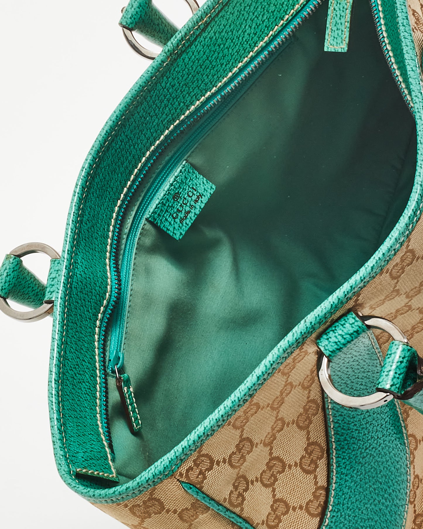 Gucci Vintage Monogram Canvas 
Green Leather Shoulder Bag