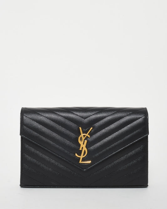 Saint Laurent Black Grained Leather Cassandra Envelope Large Wallet On Chain Bag GHW