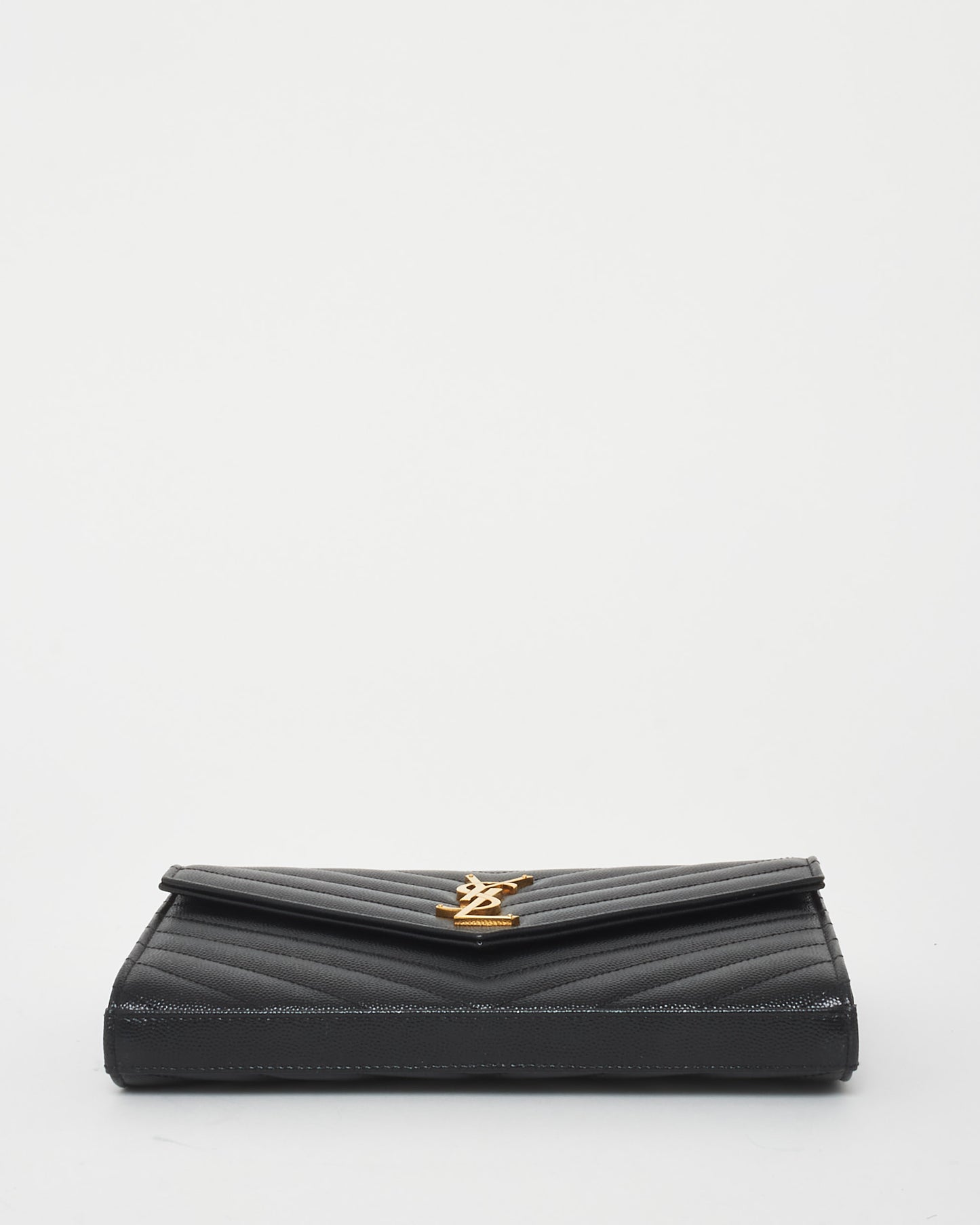 Saint Laurent Black Grained Leather Cassandra Envelope Large Wallet On Chain Bag GHW