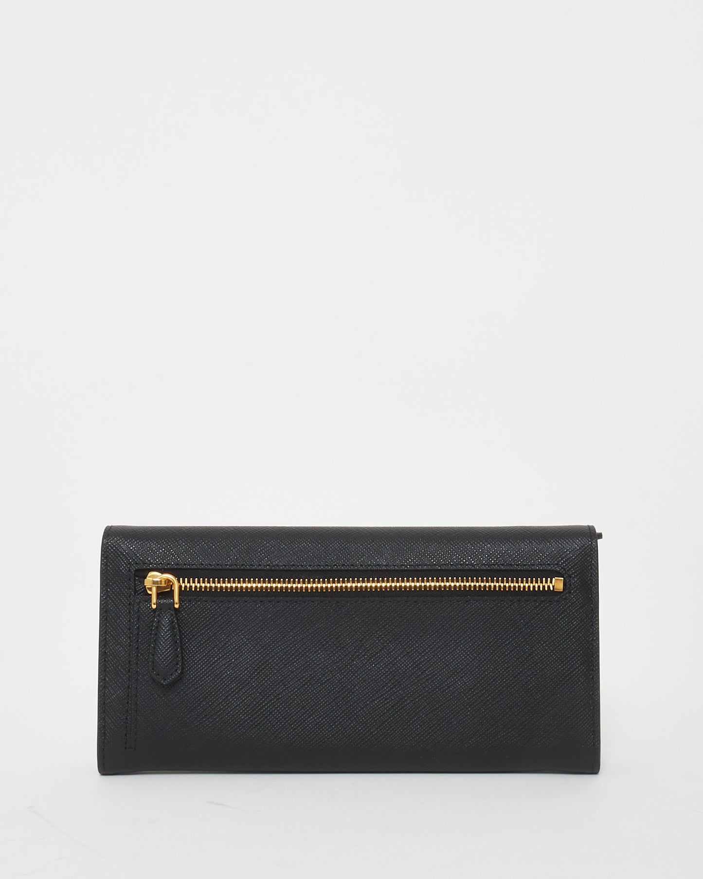 Prada So Black Saffiano Leather GHW Long Flap Wallet