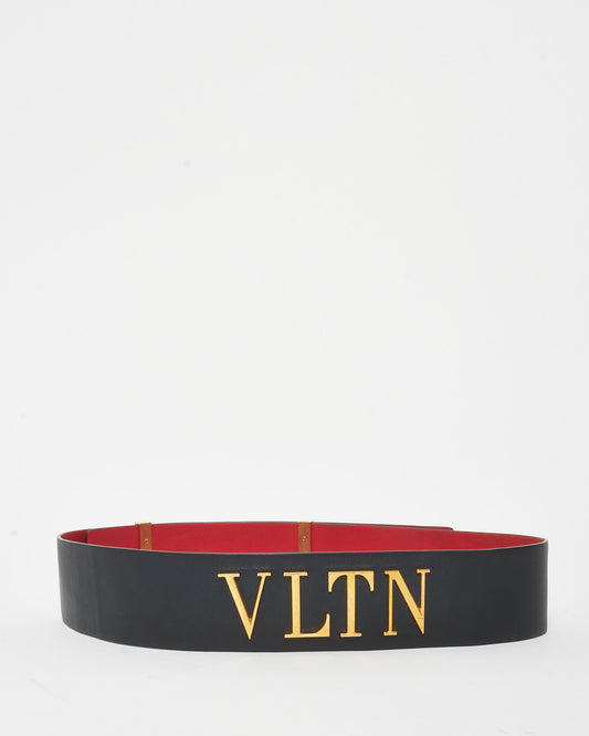 Valentino Black Leather VLTN Wide Belt - 85/34