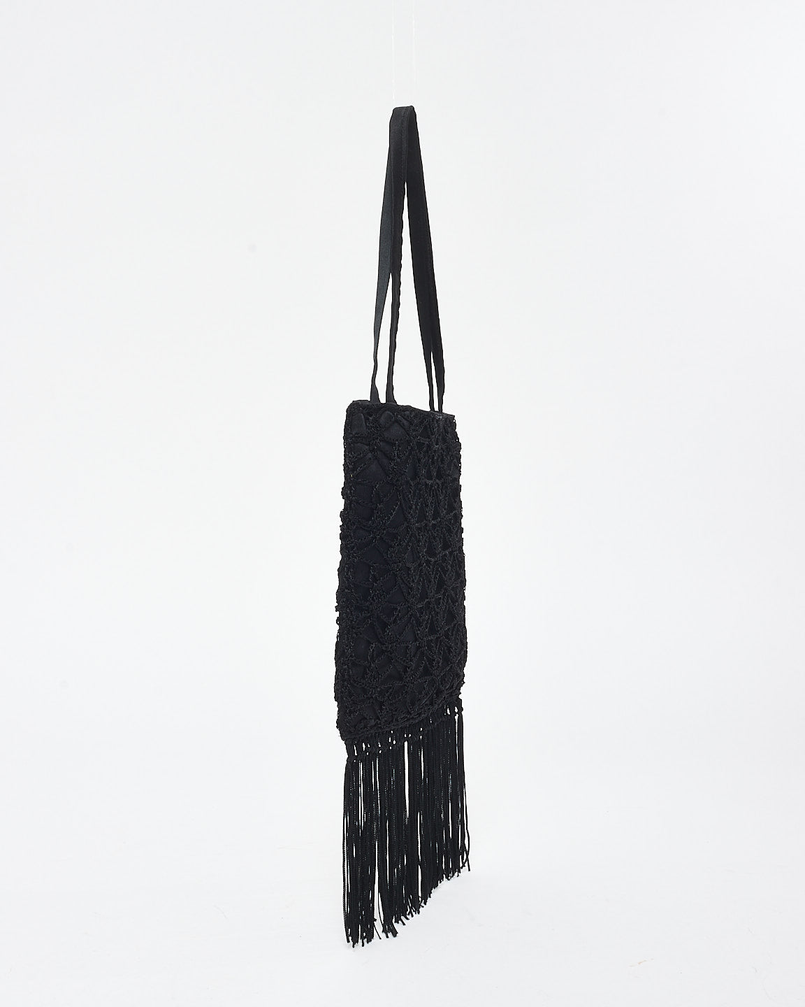 Dolce 
Gabbana Black Satin 
Macramé Fringe Mini Bag