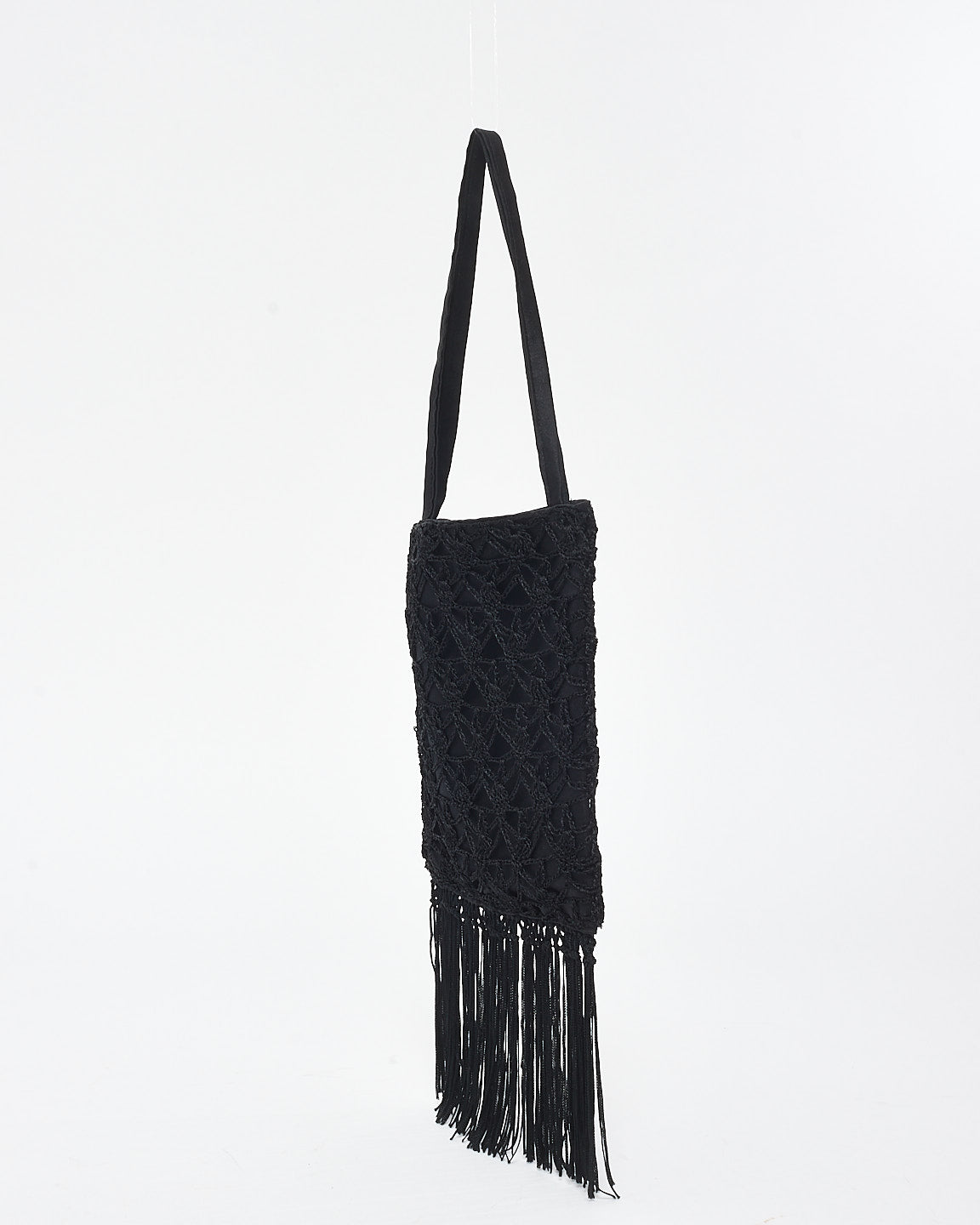 Dolce 
Gabbana Black Satin 
Macramé Fringe Mini Bag