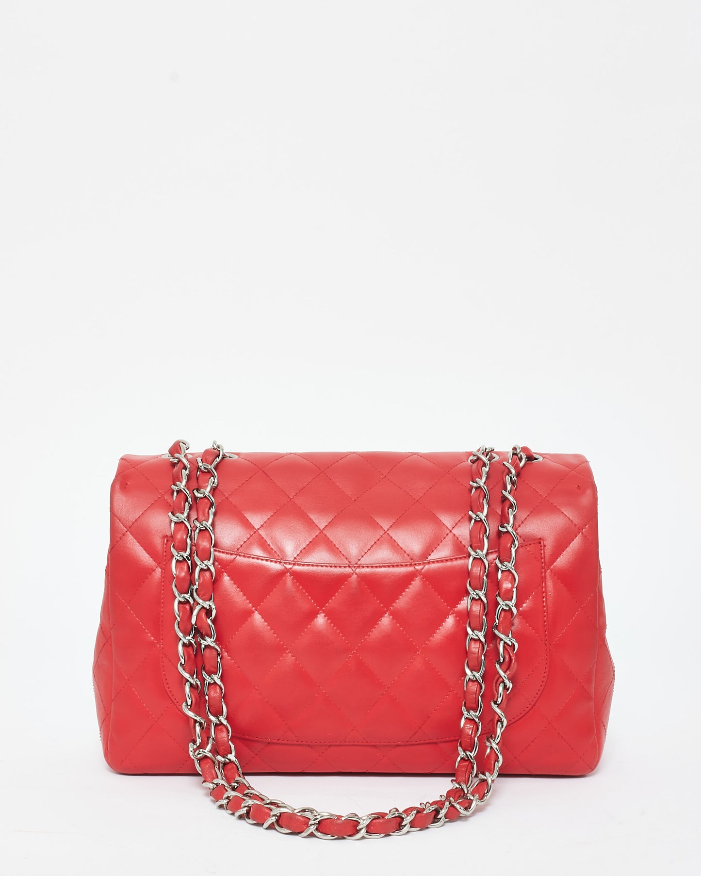 Chanel Red Lambskin Leather Jumbo Single Classic Flap Bag SHW