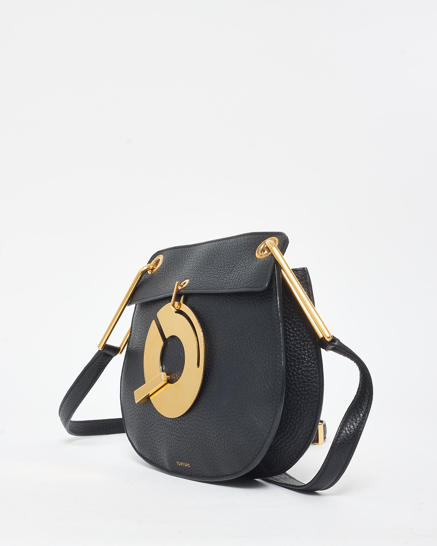 Tom Ford Black Leather 
Gold Statement Hardware Crossbody Bag