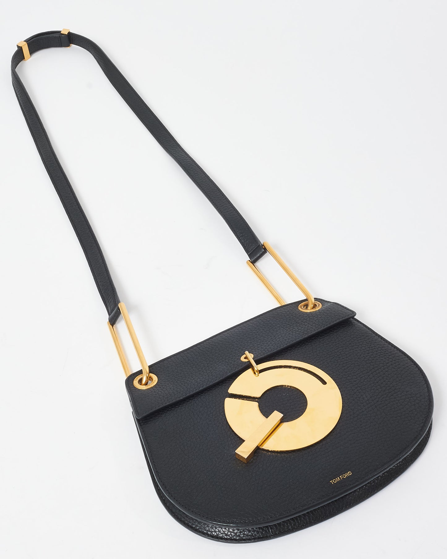 Tom Ford Black Leather 
Gold Statement Hardware Crossbody Bag