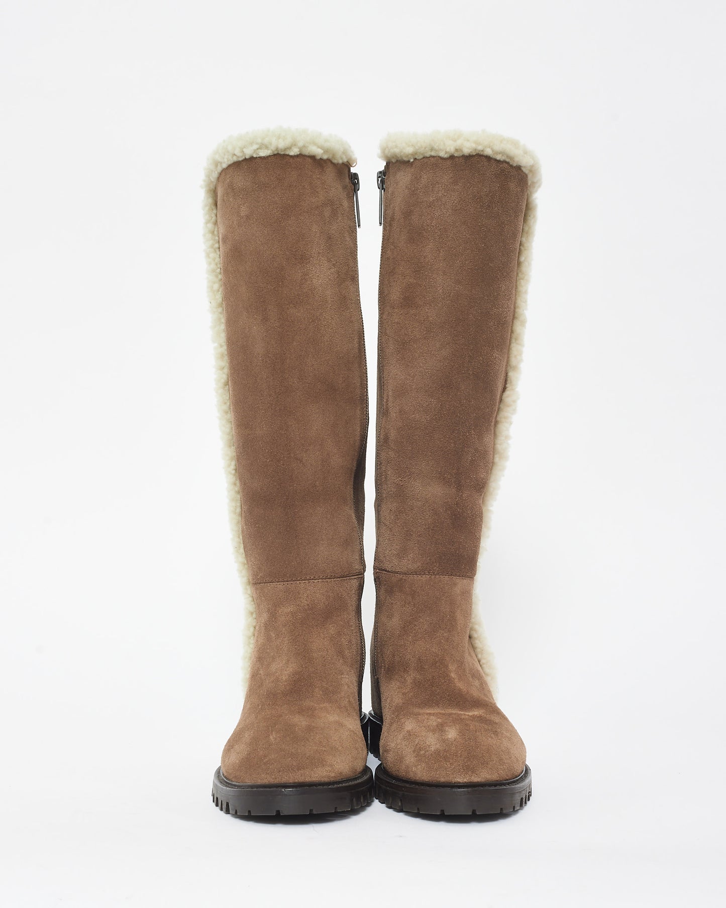 Aquatalia Brown Suede 
Shearling High Shaft Boots - 6