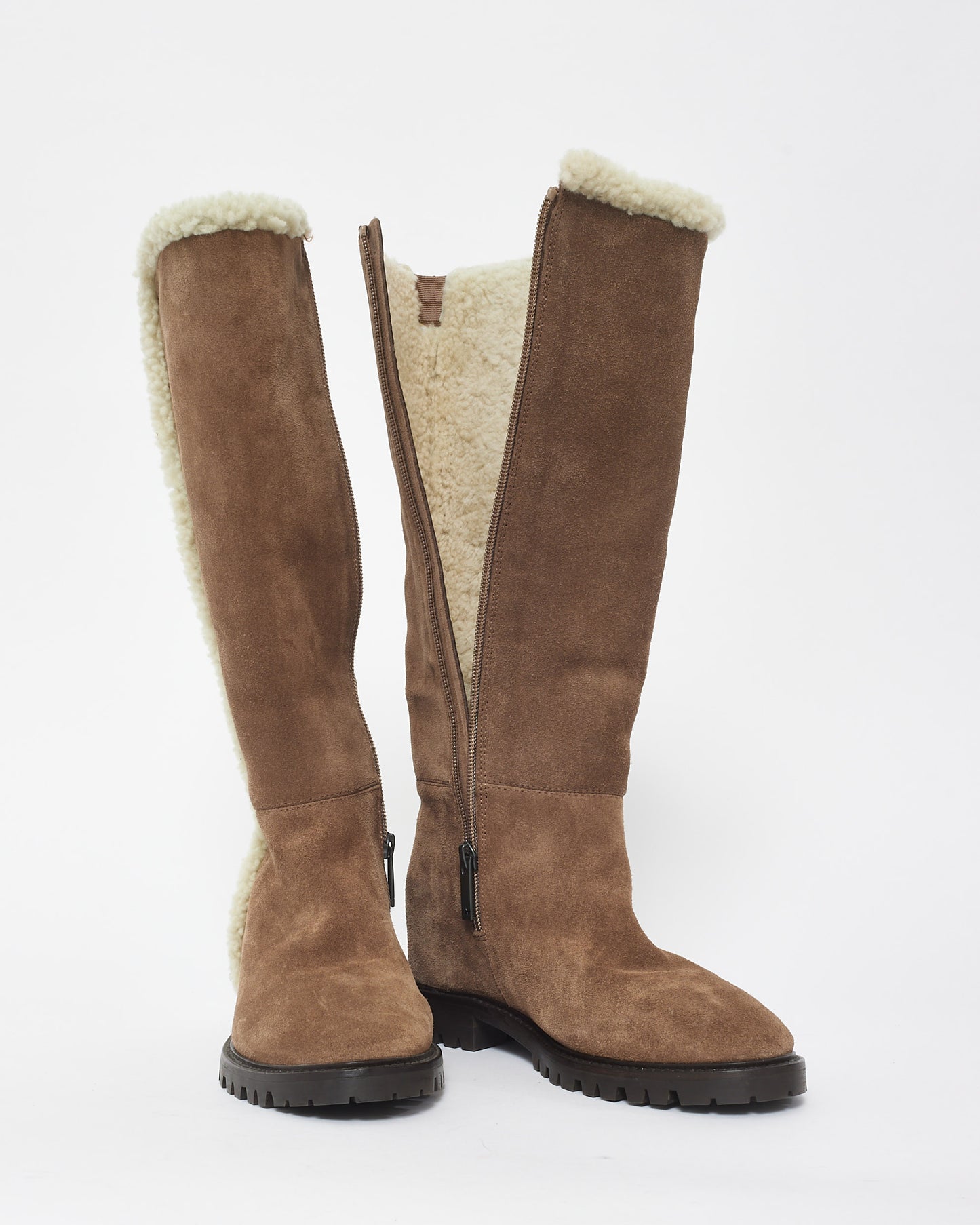 Aquatalia Brown Suede 
Shearling High Shaft Boots - 6