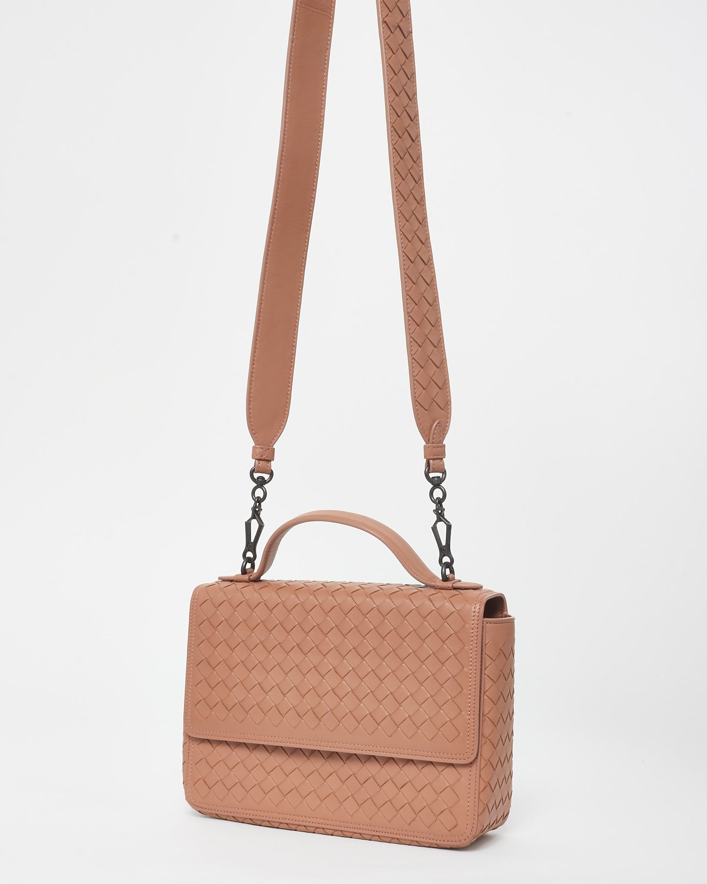 Bottega Veneta Vintage Blush Pink Leather Intrecciato Top Handle Bag