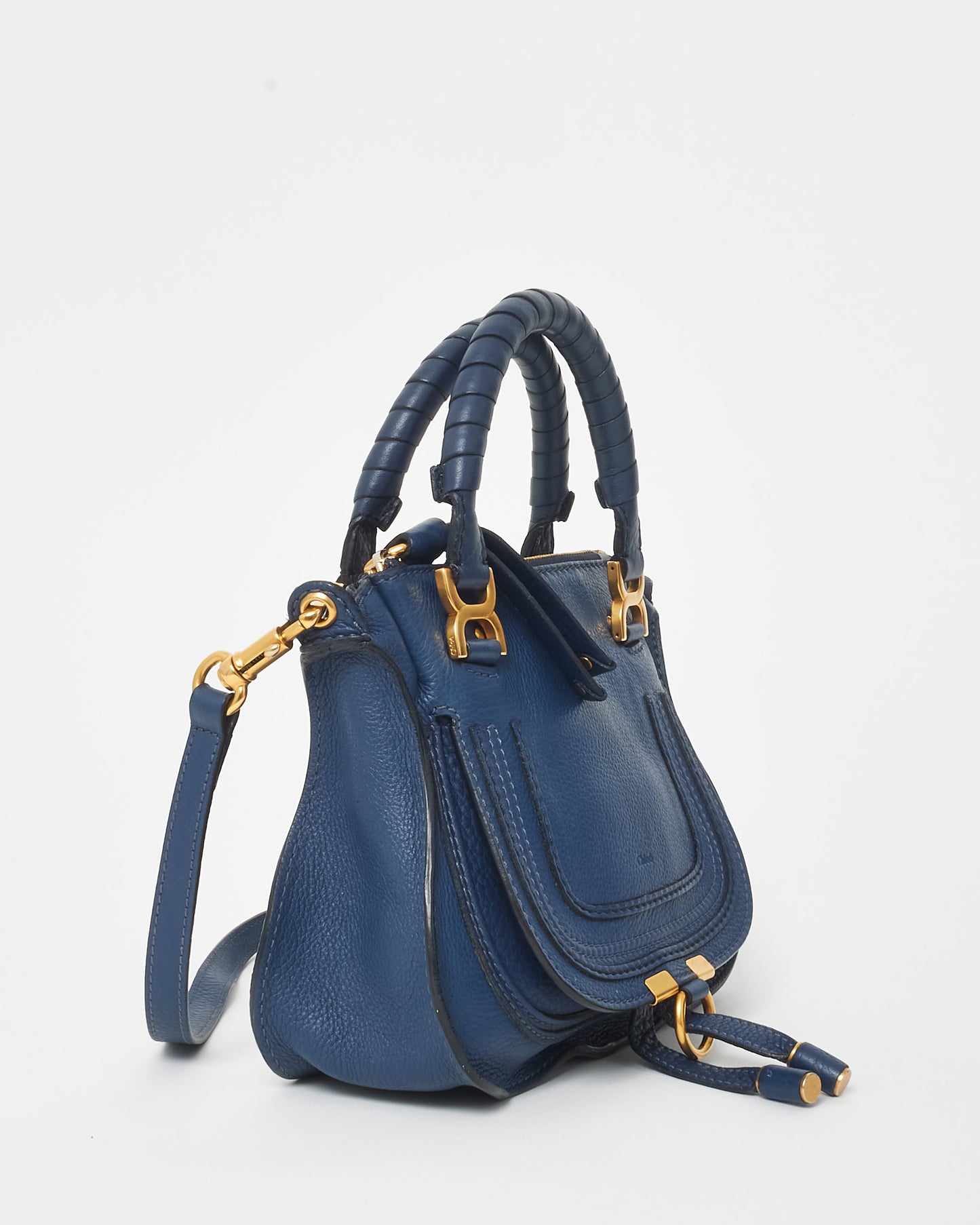 Chloé Navy Leather Mini Marcie Bag W/ Strap