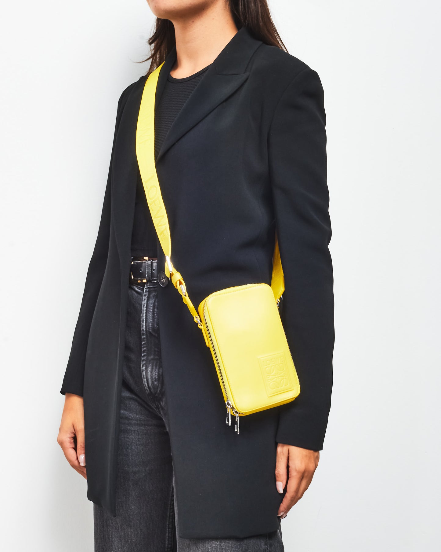 Loewe Yellow Leather Logo Vertical Pocket Crossbody Bag