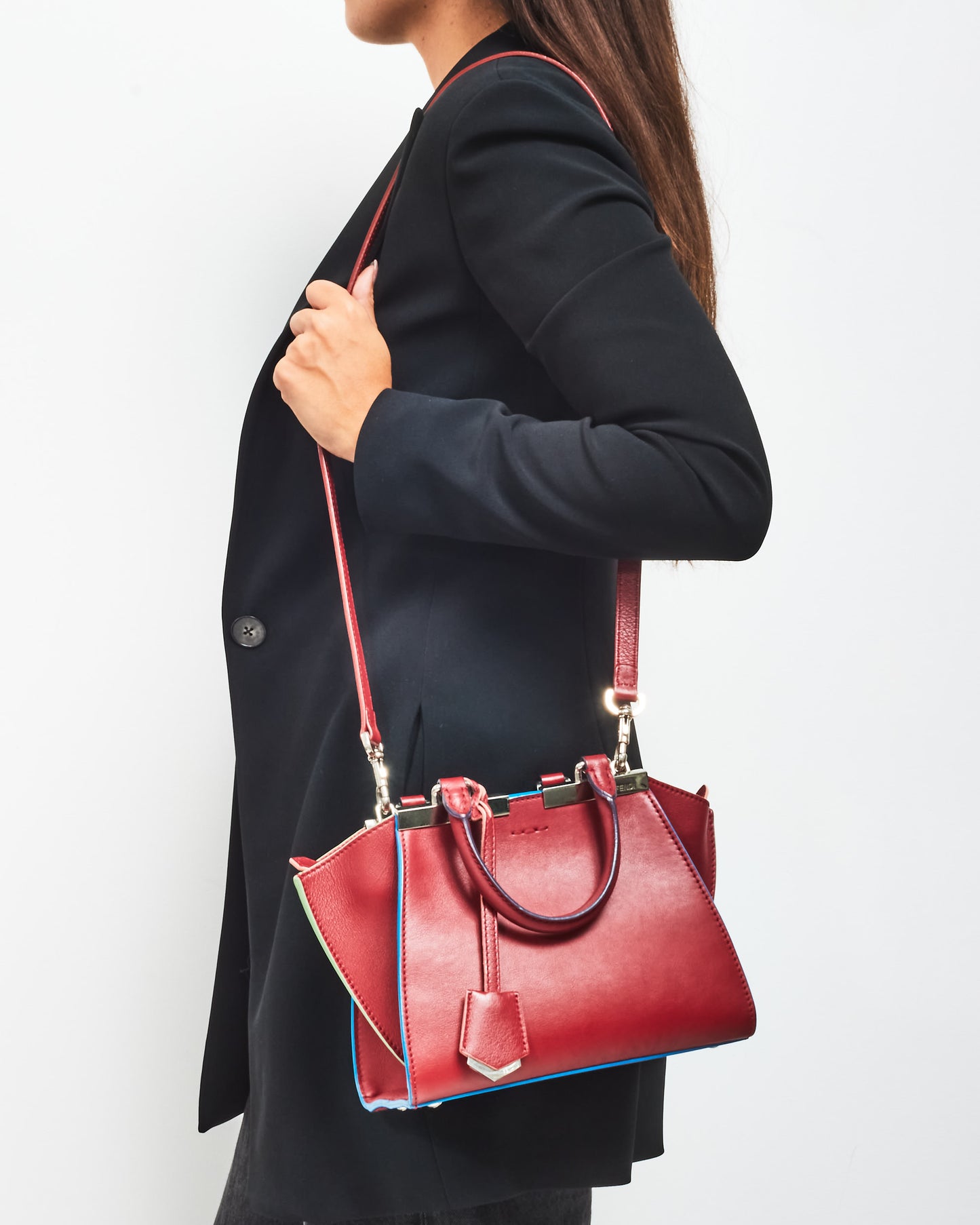 Fendi Dark Red W/ Turquoise Trim Mini 3Jours Bag