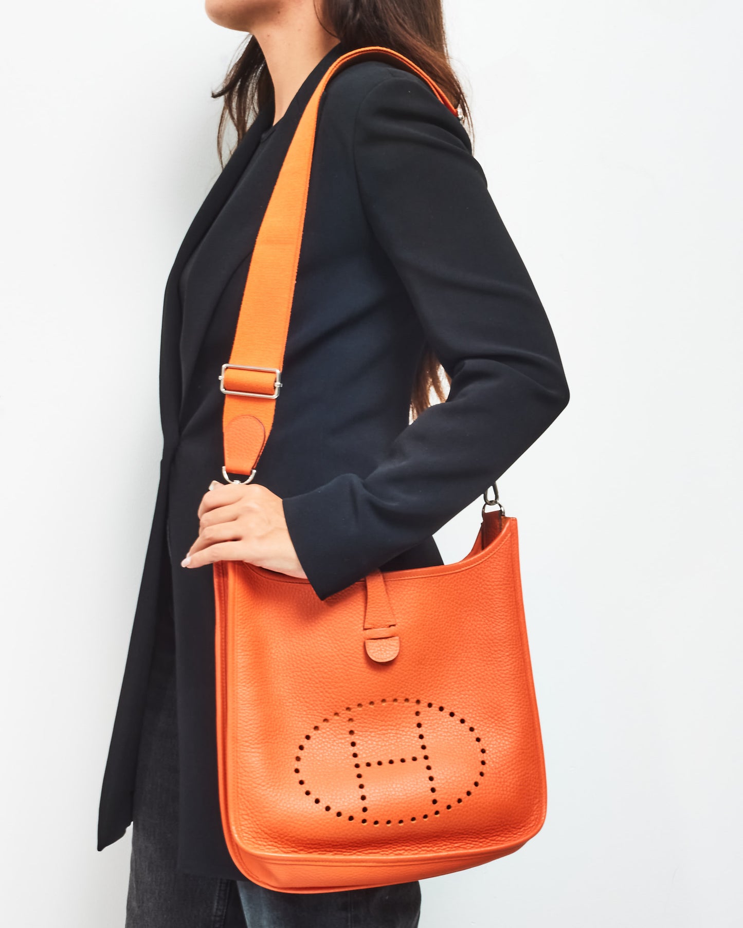 Hermès Orange Leather Evelyne PM Crossbody Bag