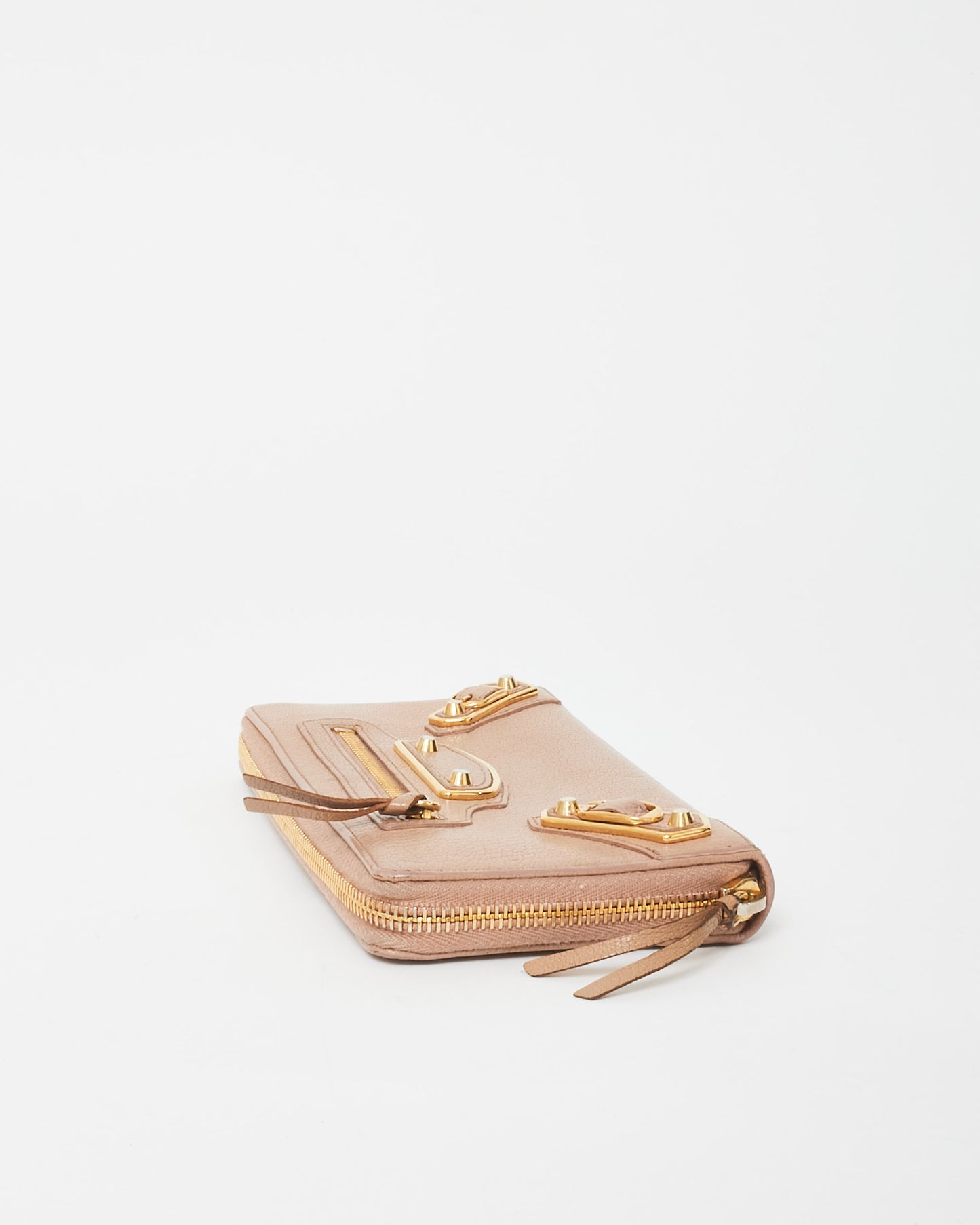 Balenciaga Blush Pink Leather Gold Edge Zippy Wallet