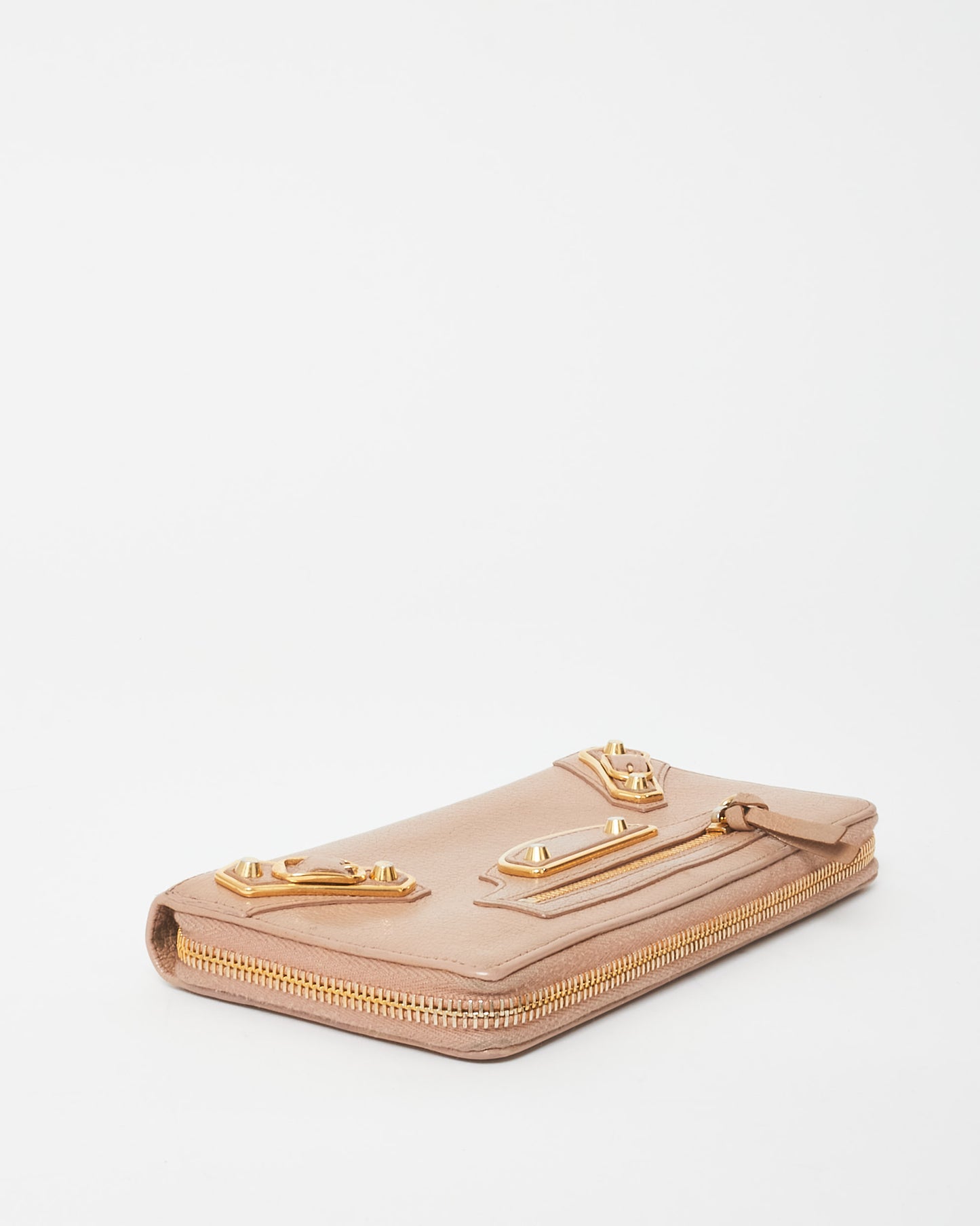 Balenciaga Blush Pink Leather Gold Edge Zippy Wallet