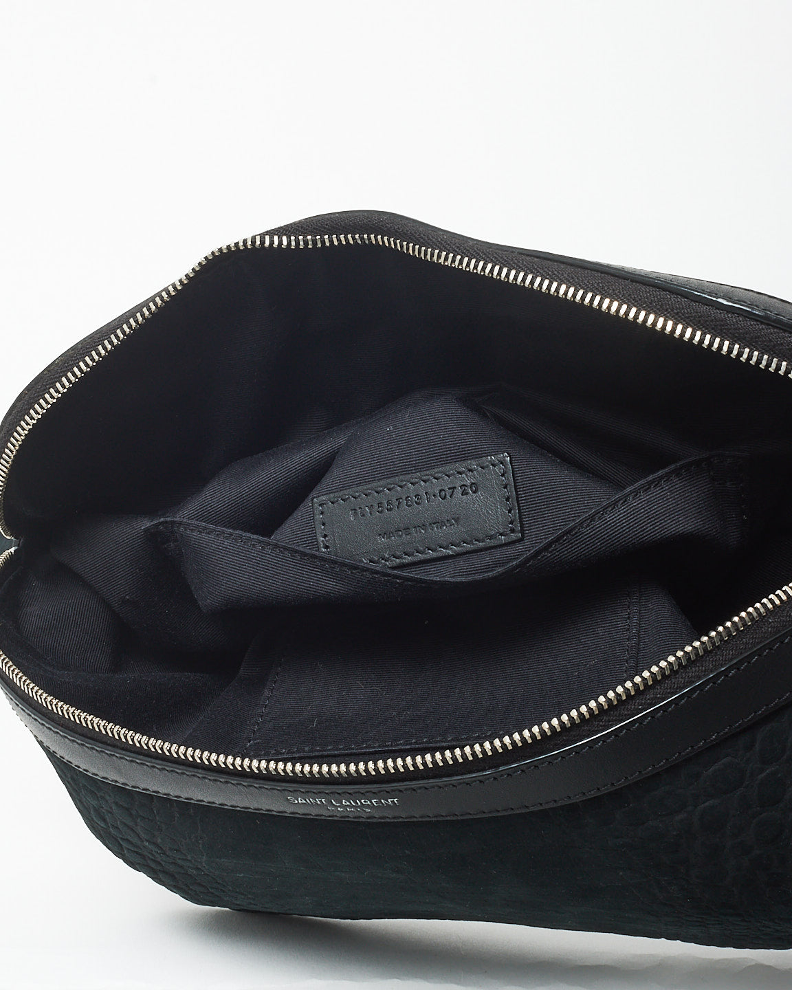 Saint Laurent Black Suede Croc Embossed Logo Belt Bag