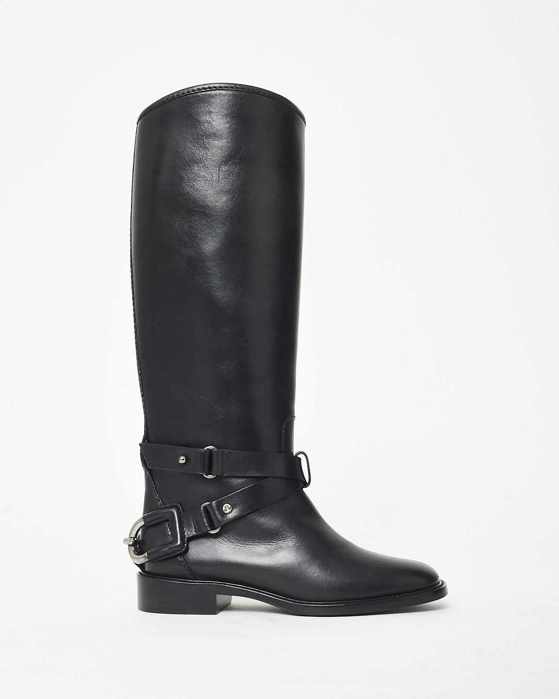 Celine Vintage Black Buckle Riding Boots - 36