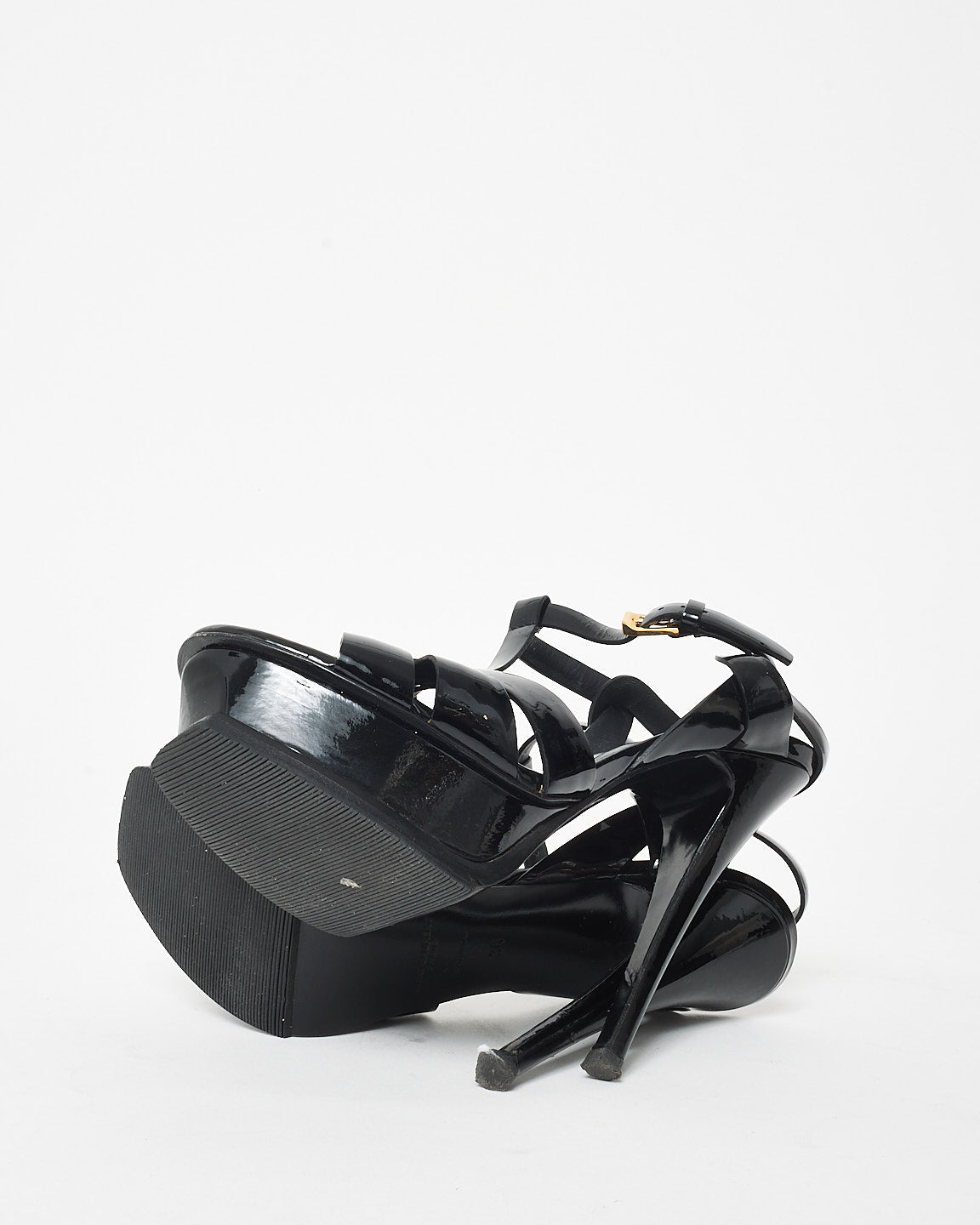 Saint Laurent Black Patent Tribute Heeled Sandals - 36