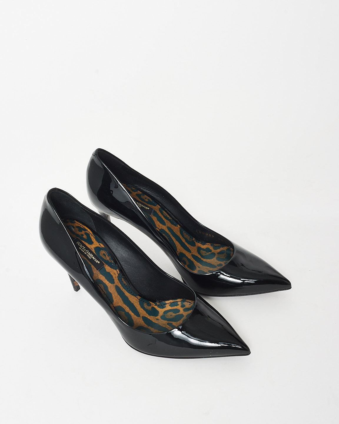 Dolce 
Gabbana Black Patent Leather 
Leopard Pumps - 40.5