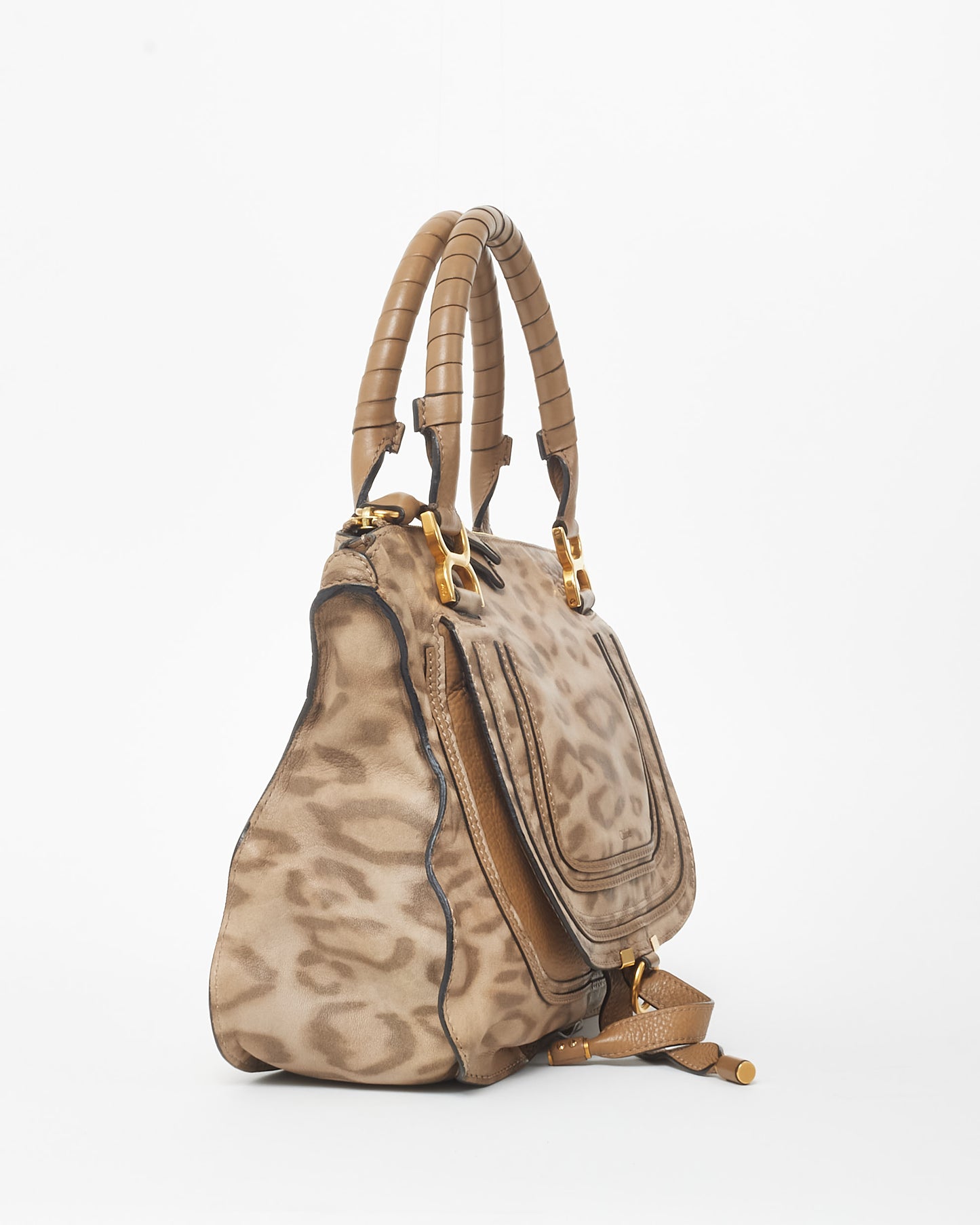 Chloé Brown 
Beige Leopard Print Leather Marcie Bag