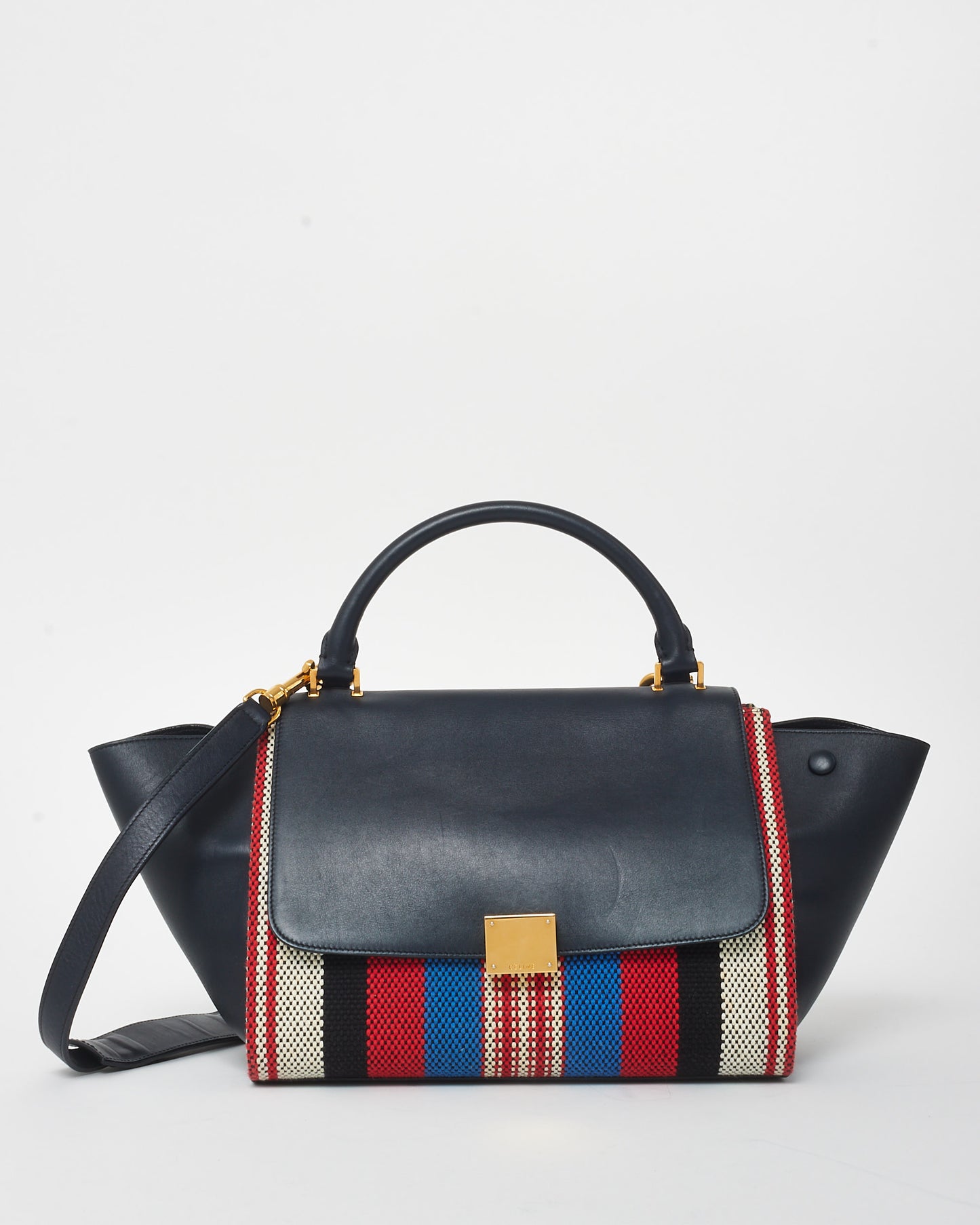 Celine Black Leather Multi Stripe Medium Trapeze Bag