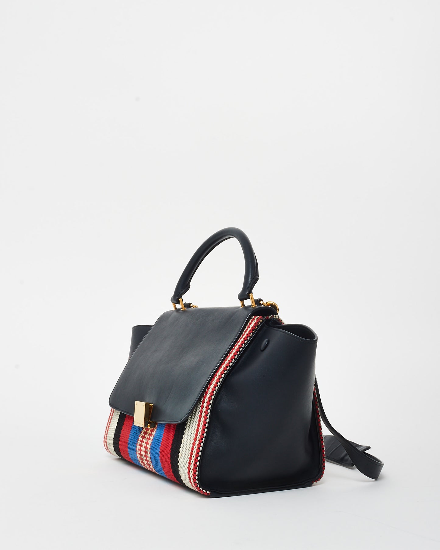 Celine Black Leather Multi Stripe Medium Trapeze Bag