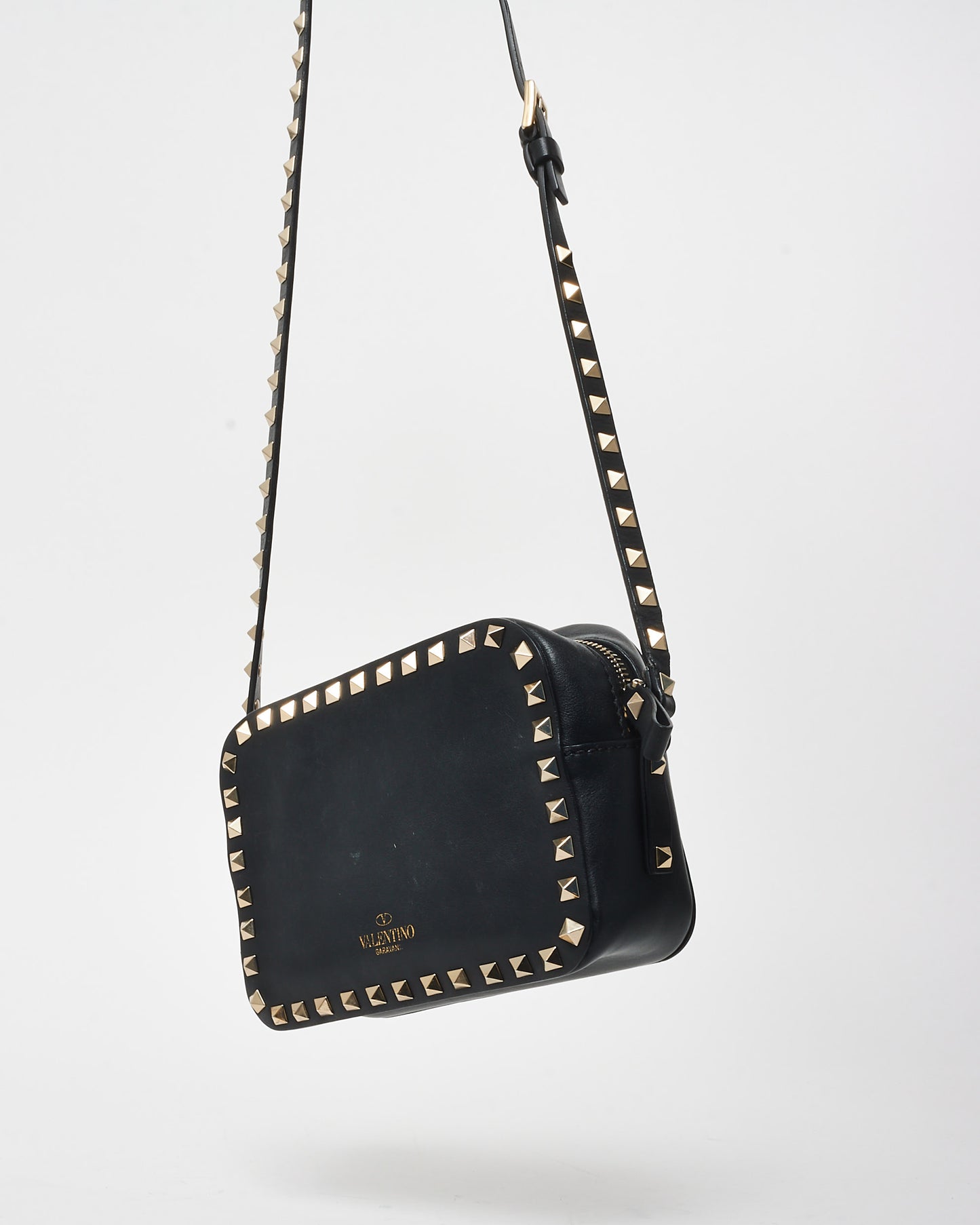 Valentino Black Leather Rockstud Camera Bag