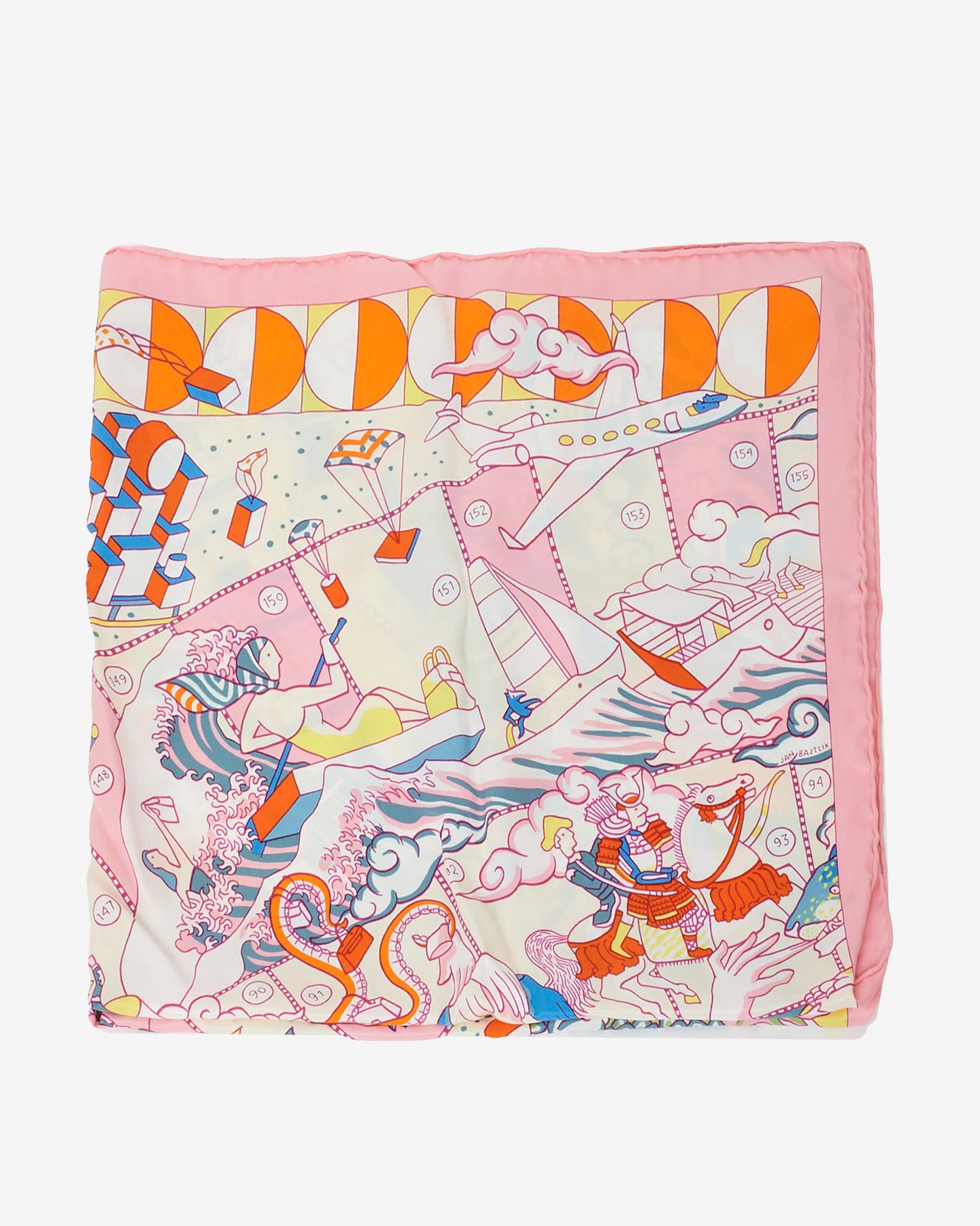 Hermès Pink Orange 
Yellow Multi Silk Scarf