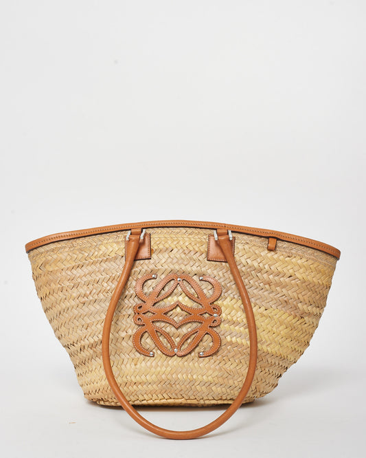 Loewe Vintage Beige Straw Anagram Logo Basket Bag W/ Pouch