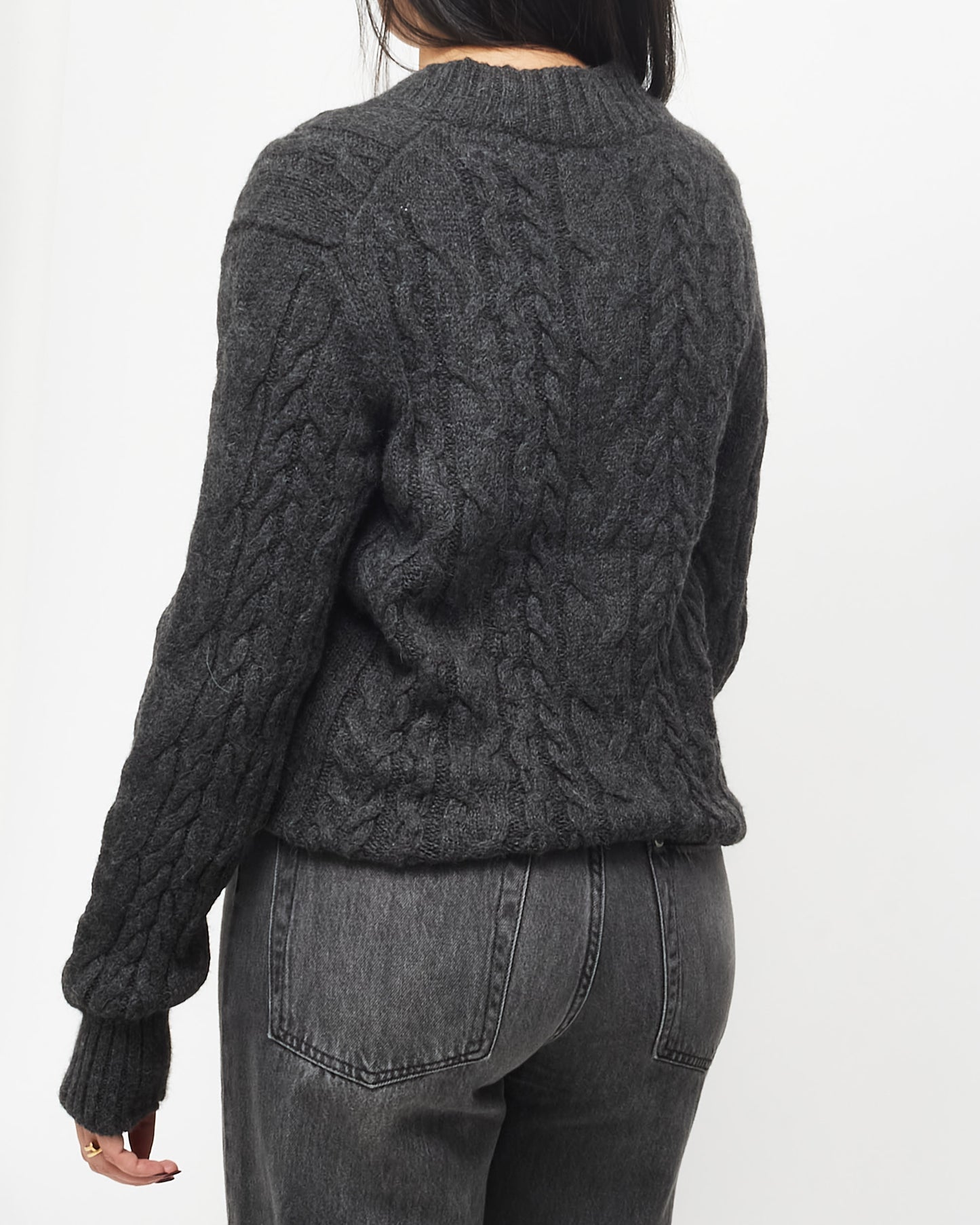 Tom Ford Charcoal Grey Alpaca Cable Knit Sweater - 46