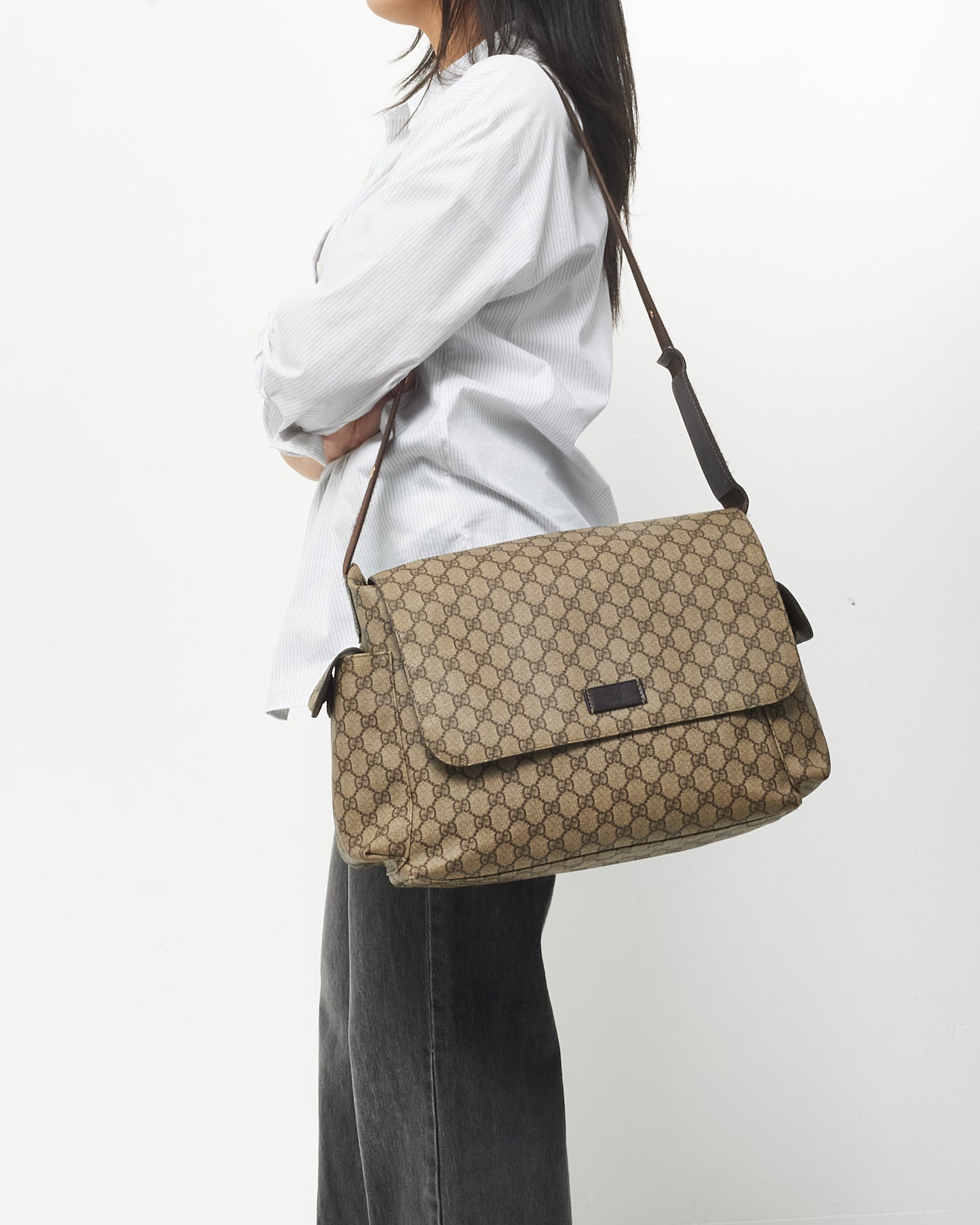 Gucci Brown Monogram Coated Canvas GG Supreme Diaper Bag