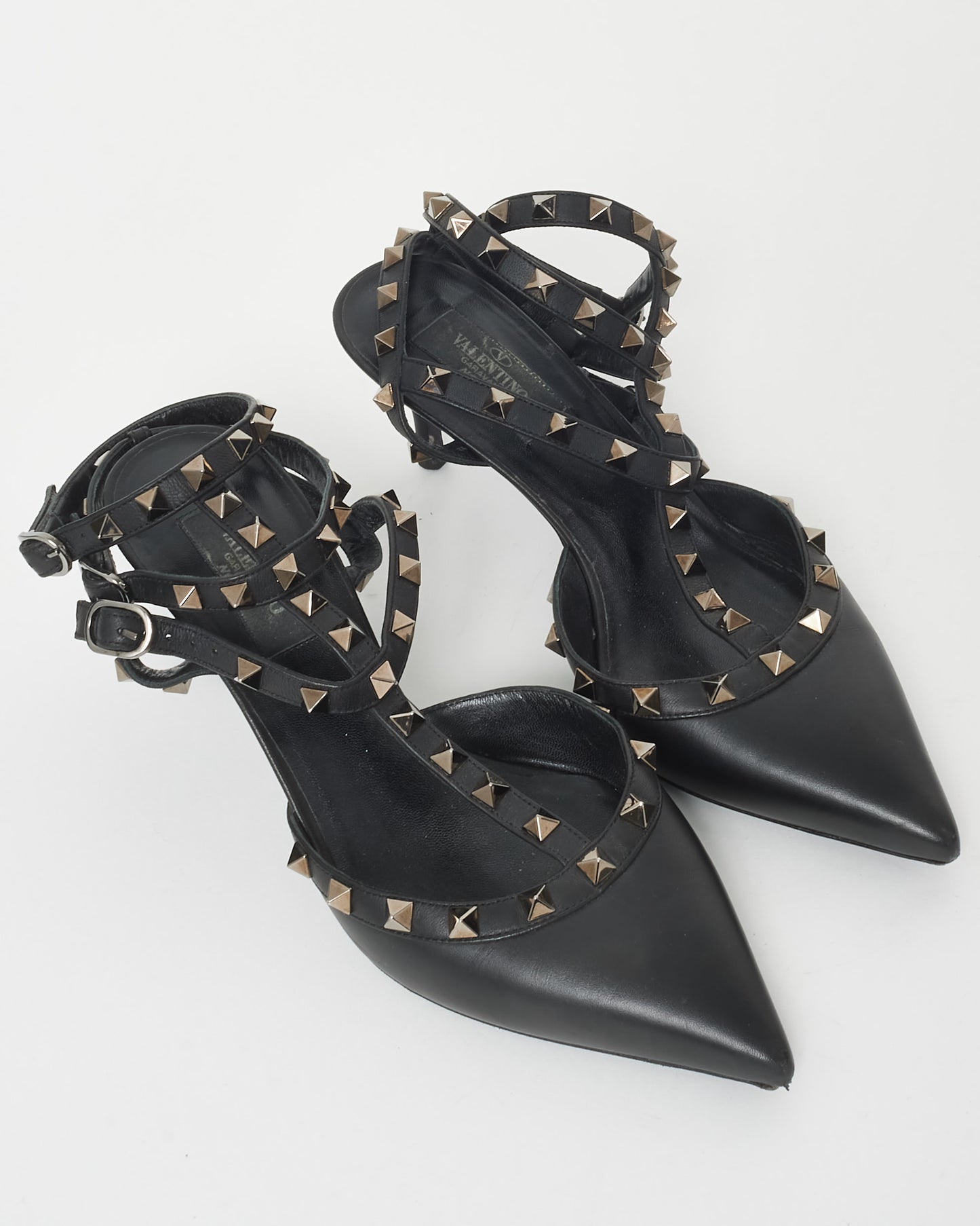 Valentino So Black Rockstud Gladiator Kitten Heels Pumps - 38