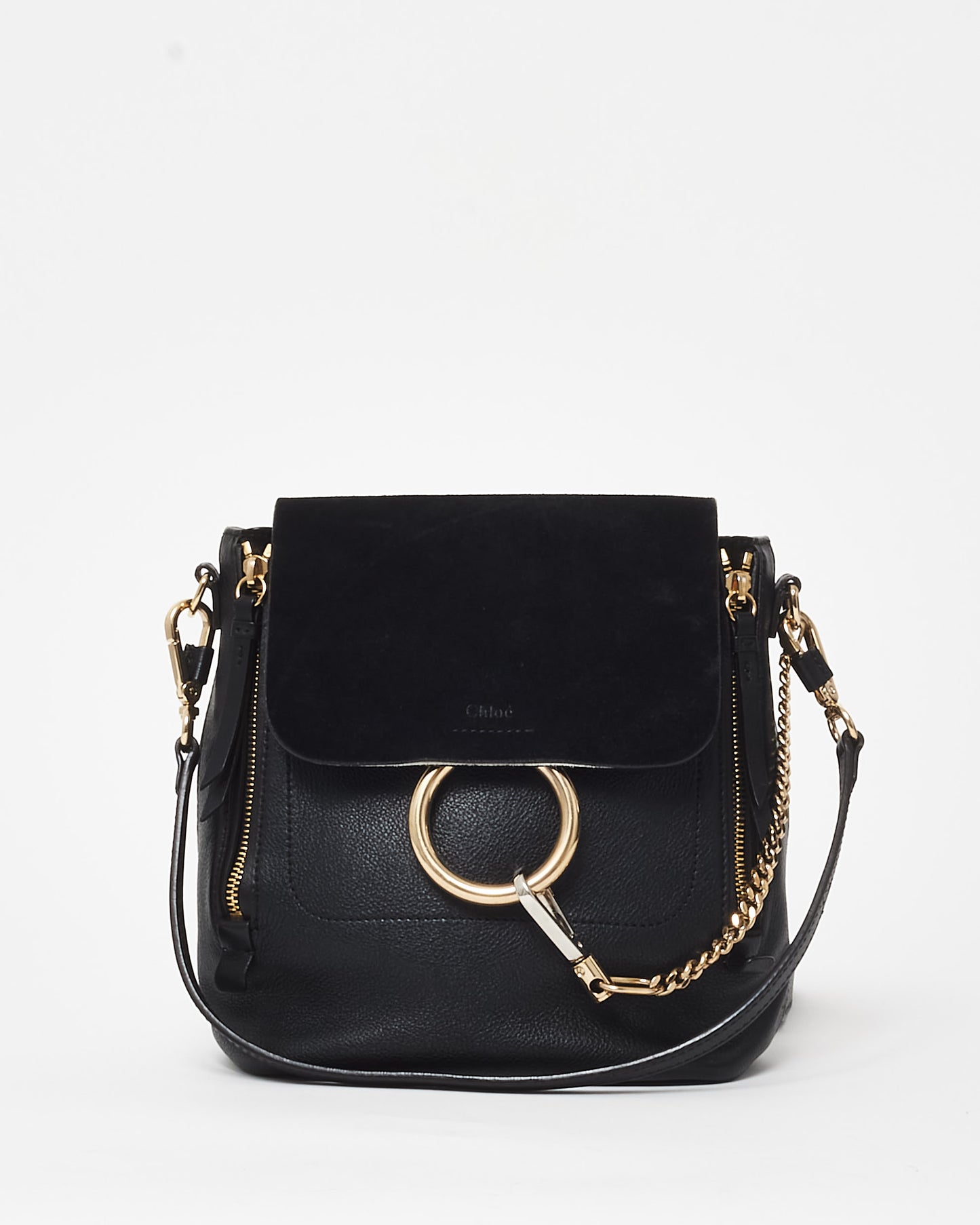 Chloé Black Suede 
Calfskin Small Faye Backpack