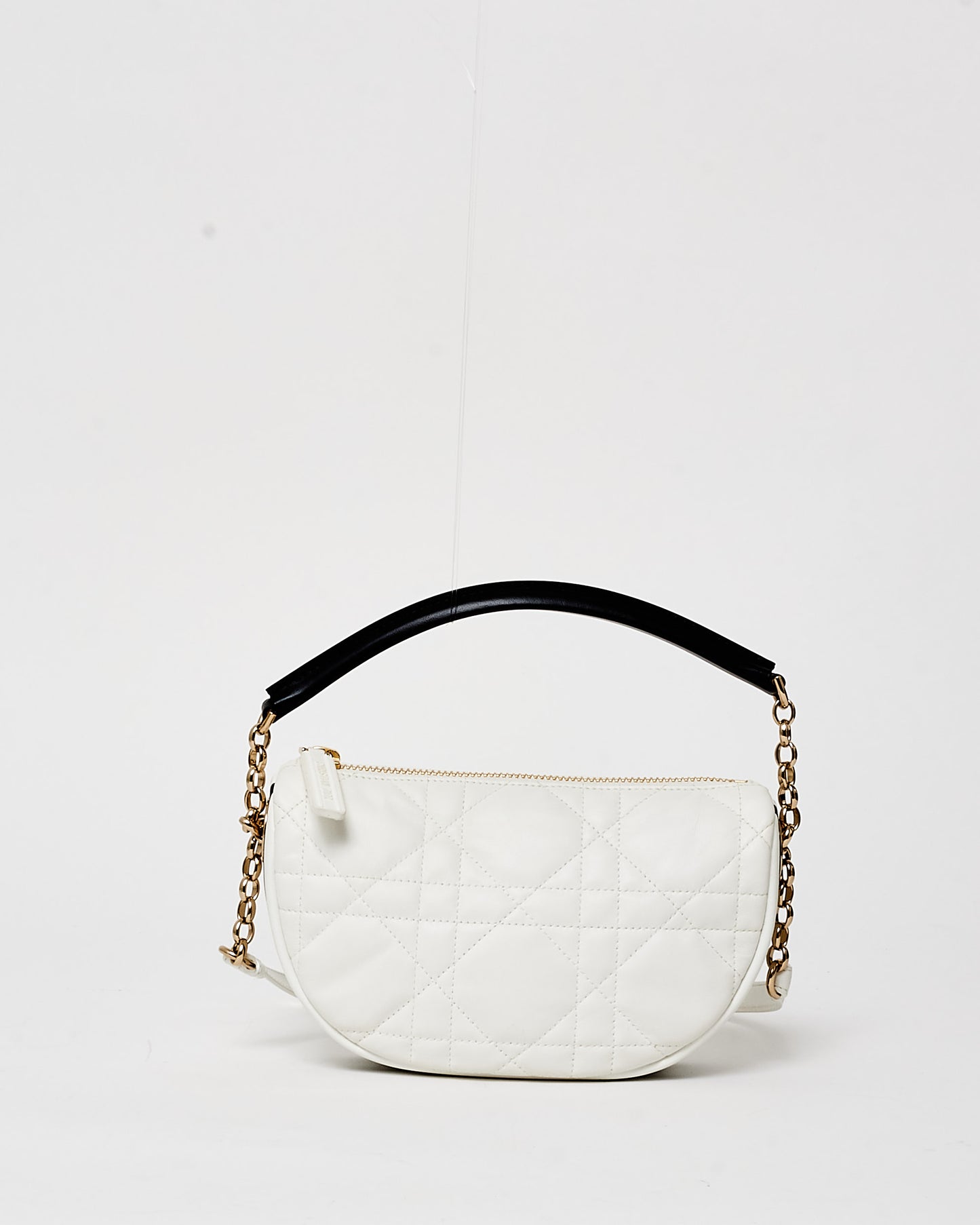 Dior White Cannage Leather Vibe Shoulder Bag W/ Top Handle