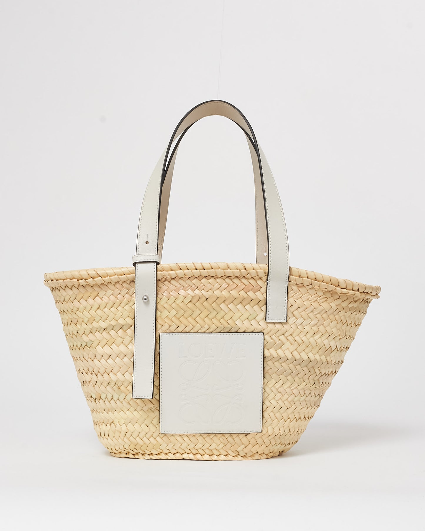 Loewe Medium Palm Leaf 
White Leather Basket Bag