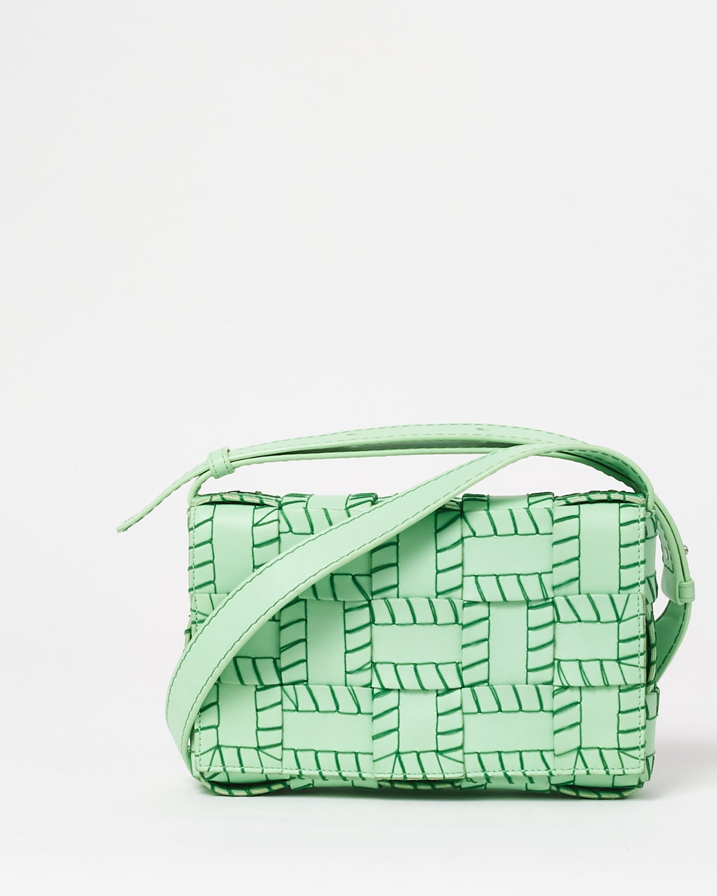 Bottega Veneta Green Leather 
Dark Green Stitch Cassette Bag