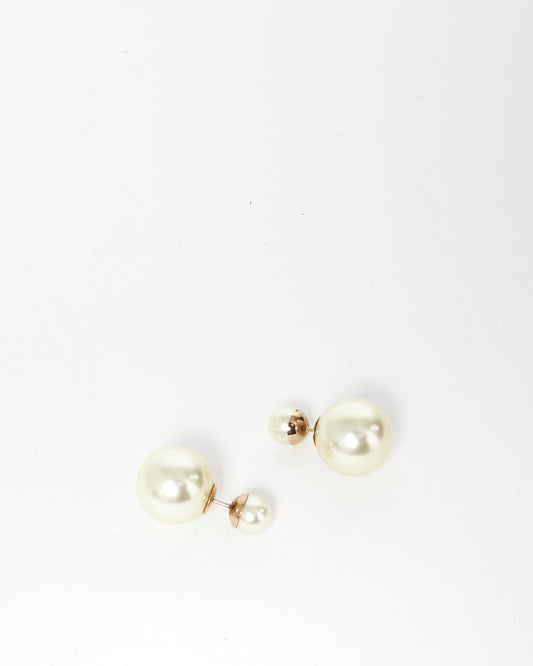 Dior White Resin Pearl 
Gold Metal Tribales Earrings