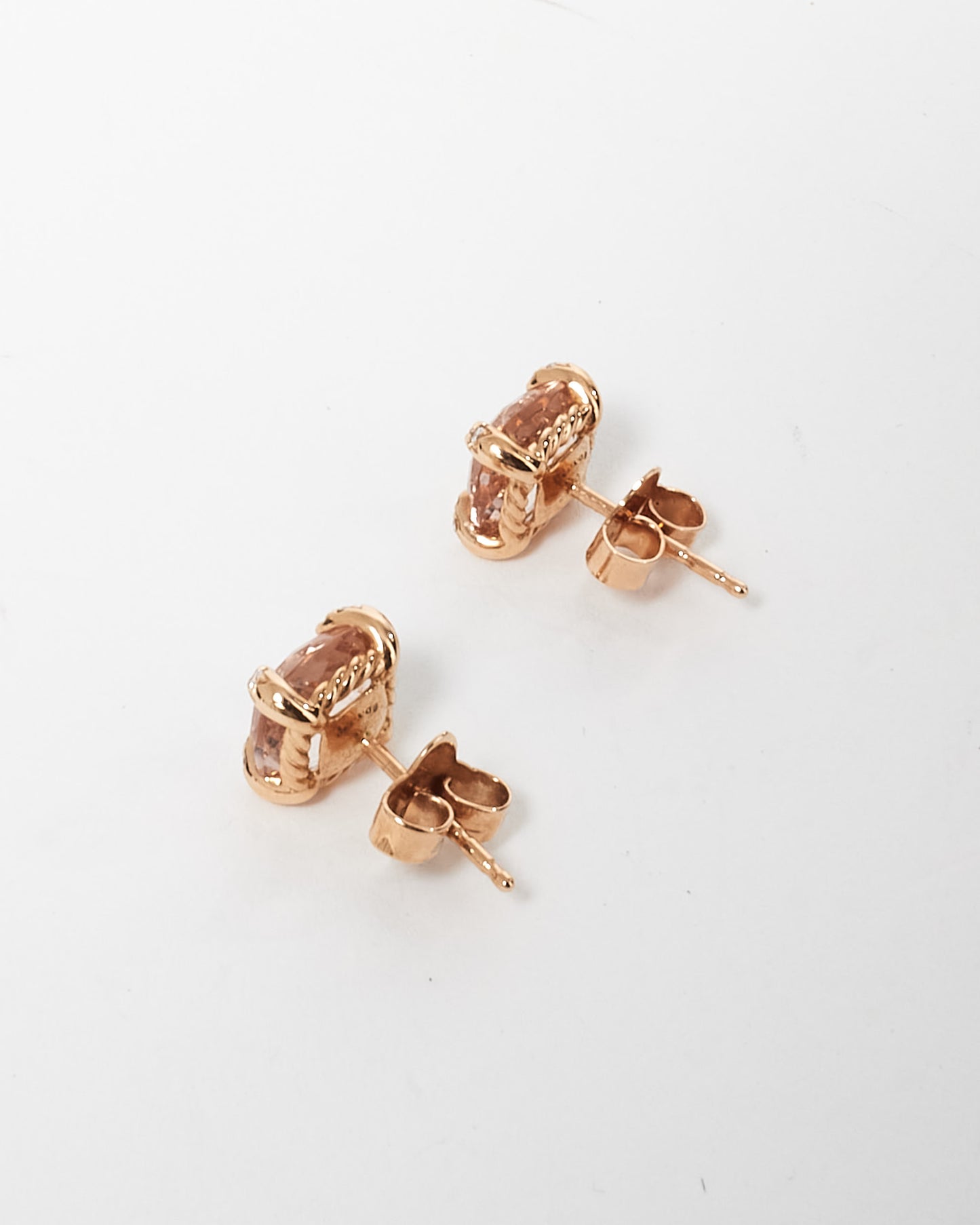 David Yurman 18K Rose Gold W/ Morganite 
Diamonds Chatelaine Stud Earrings - 8MM