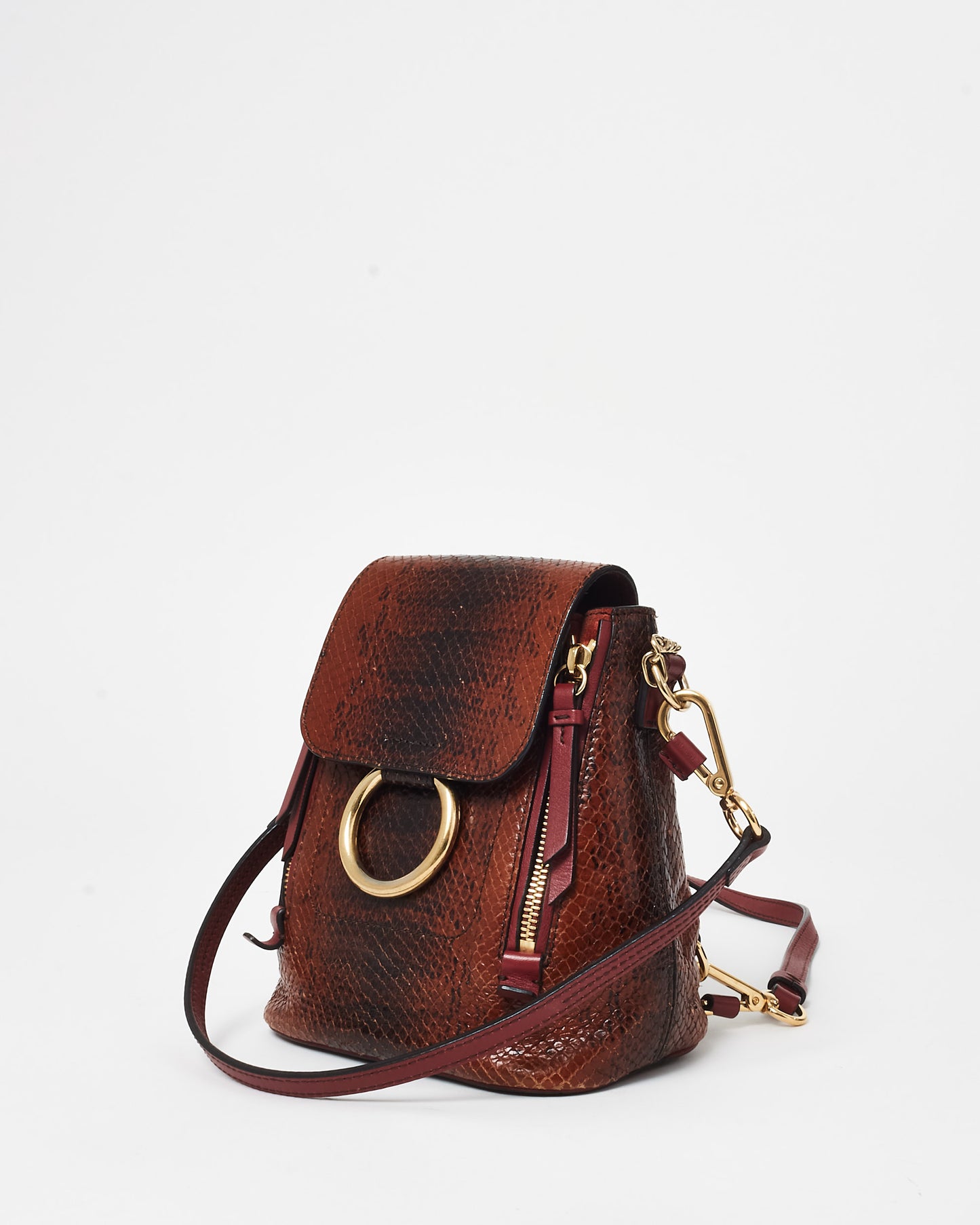 Chloé Burgundy Python Leather Small Faye Backpack