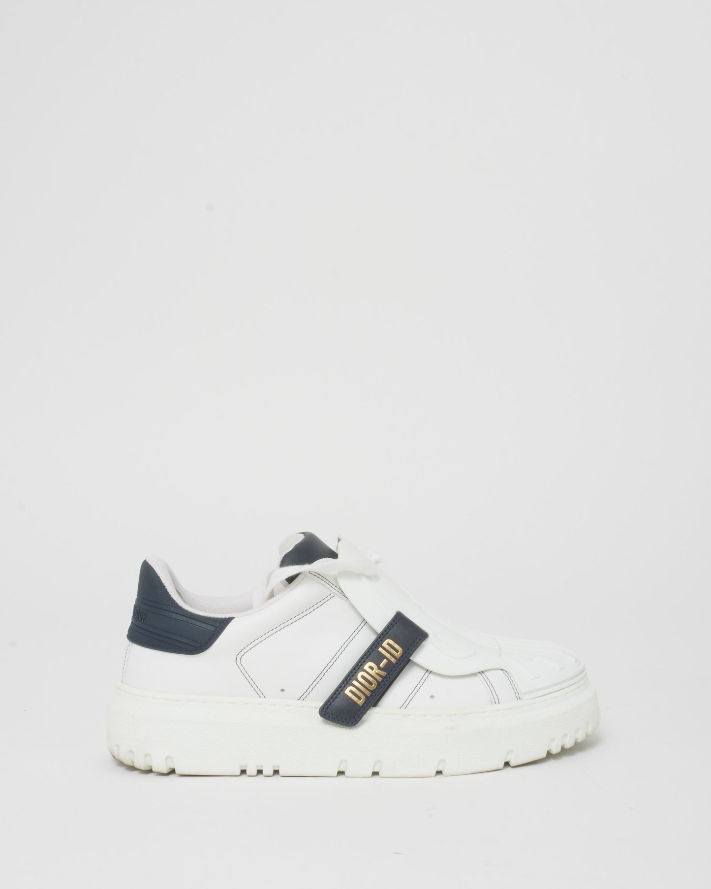 Dior White 
Black Logo Leather Platform ID Sneakers - 37.5